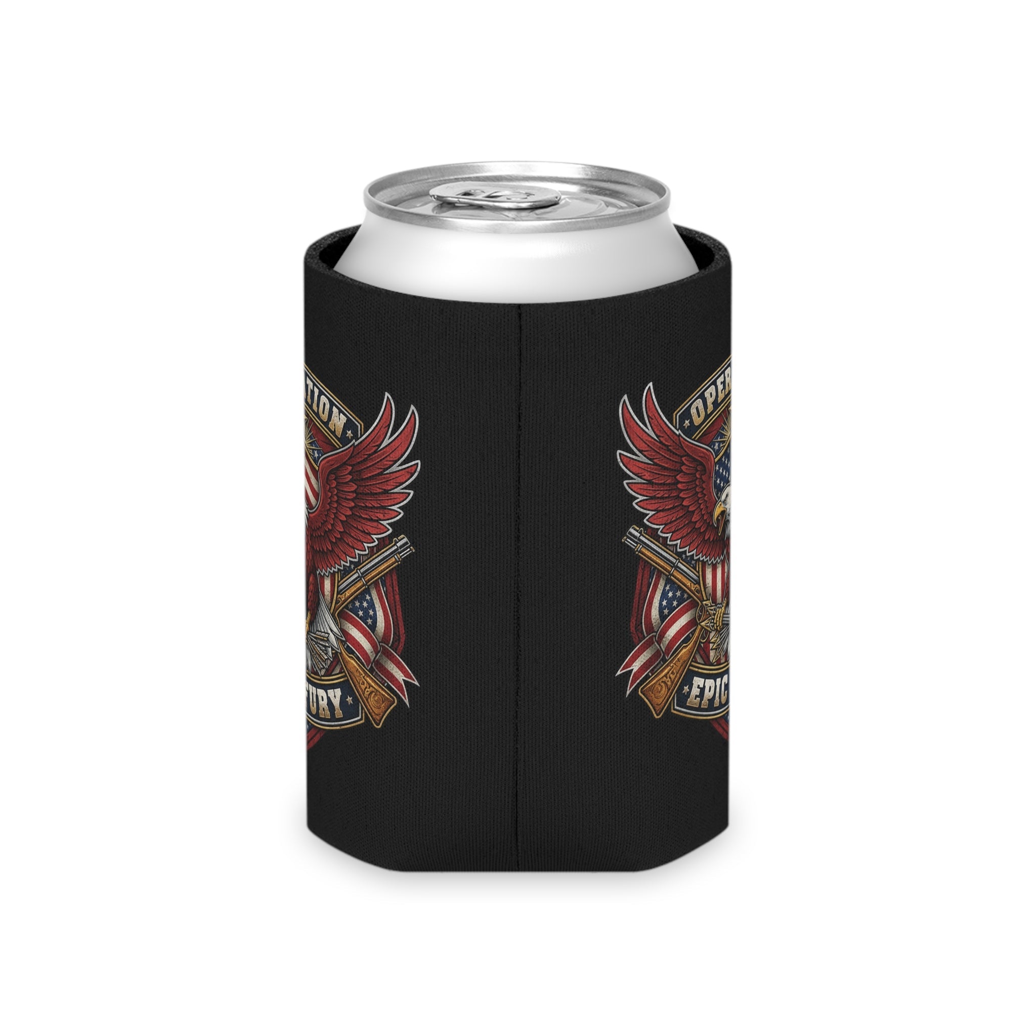 Operation Epic Fury Eagle Can Cooler — Patriotic American Flag Military Design - PatriotDepot.com
