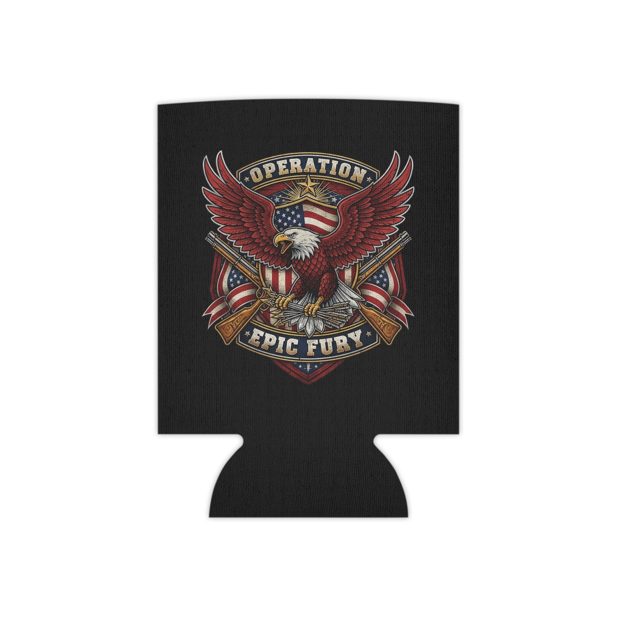 Operation Epic Fury Eagle Can Cooler — Patriotic American Flag Military Design - PatriotDepot.com