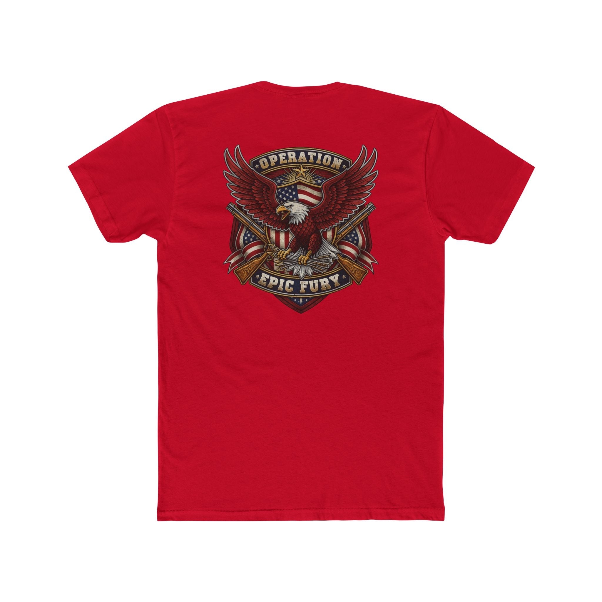 Operation Epic Fury Eagle T-Shirt — Patriotic American Flag Front/Back Military Design - PatriotDepot.com