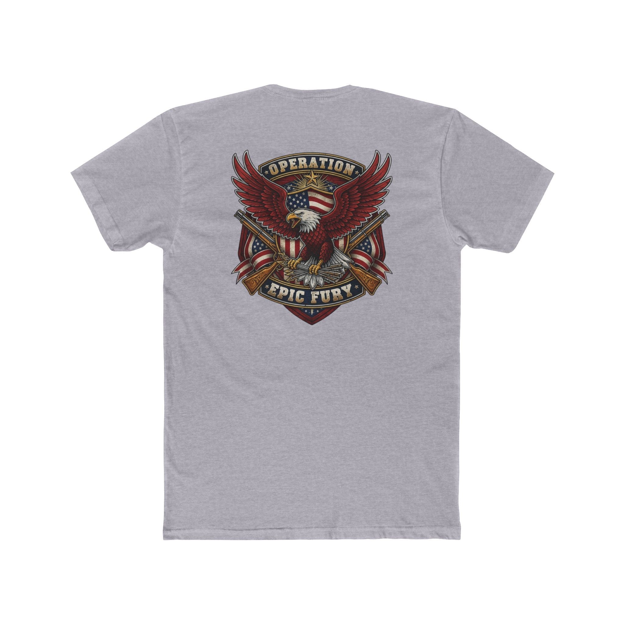 Operation Epic Fury Eagle T-Shirt — Patriotic American Flag Front/Back Military Design - PatriotDepot.com