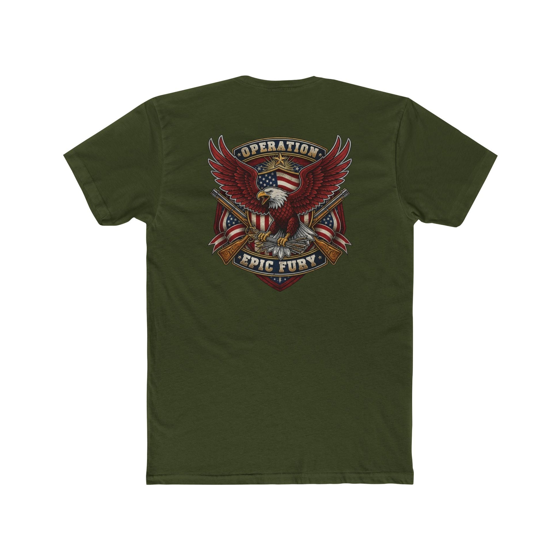 Operation Epic Fury Eagle T-Shirt — Patriotic American Flag Front/Back Military Design - PatriotDepot.com