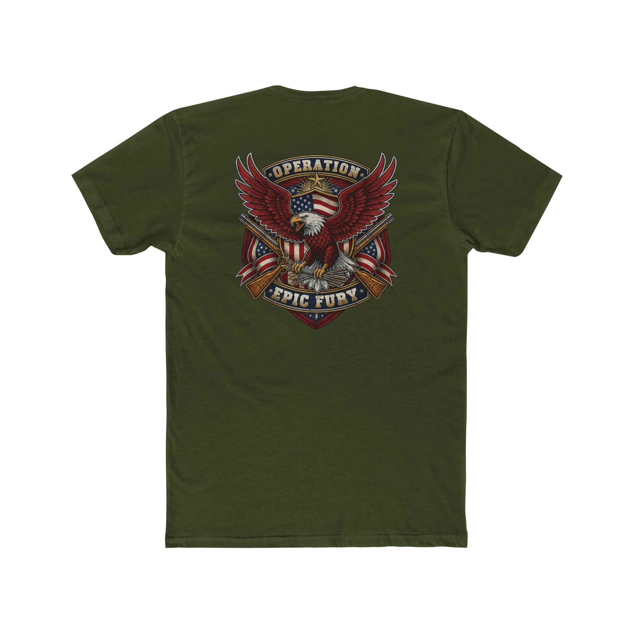Operation Epic Fury Eagle T-Shirt — Patriotic American Flag Front/Back Military Design - PatriotDepot.com