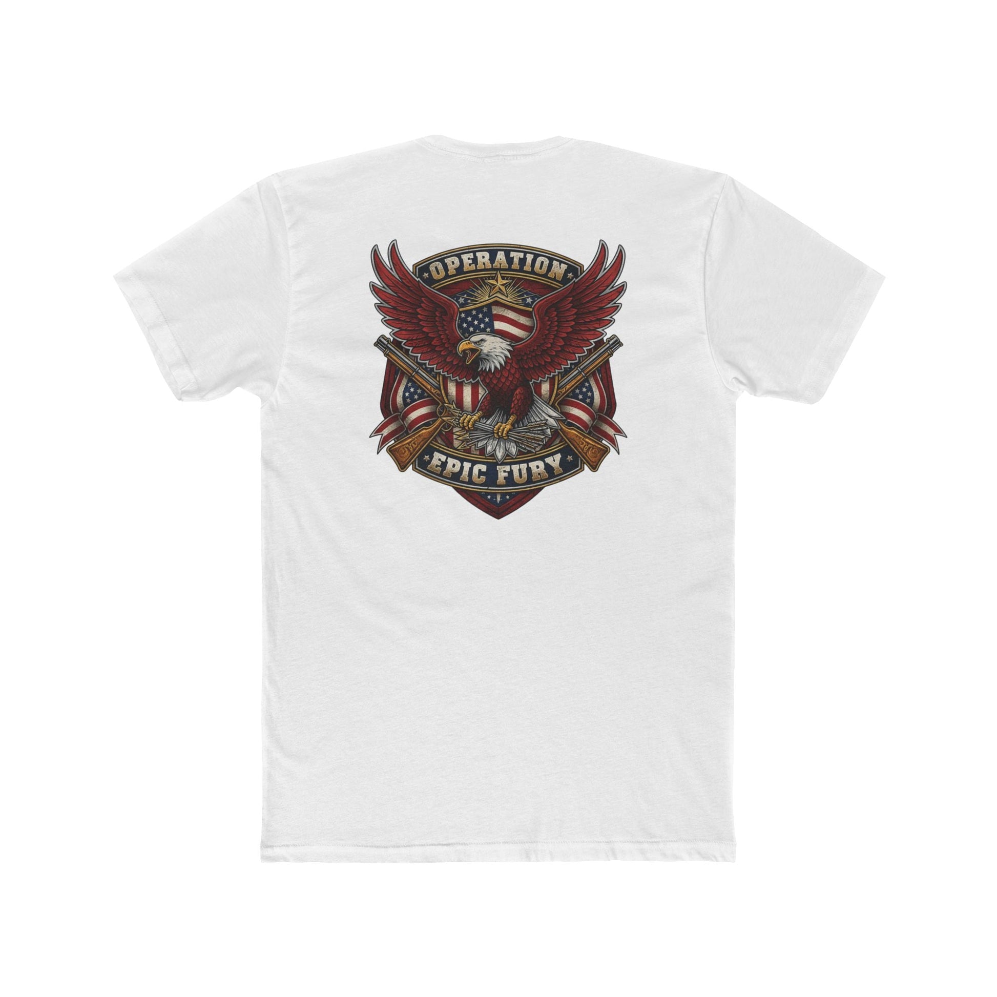 Operation Epic Fury Eagle T-Shirt — Patriotic American Flag Front/Back Military Design - PatriotDepot.com