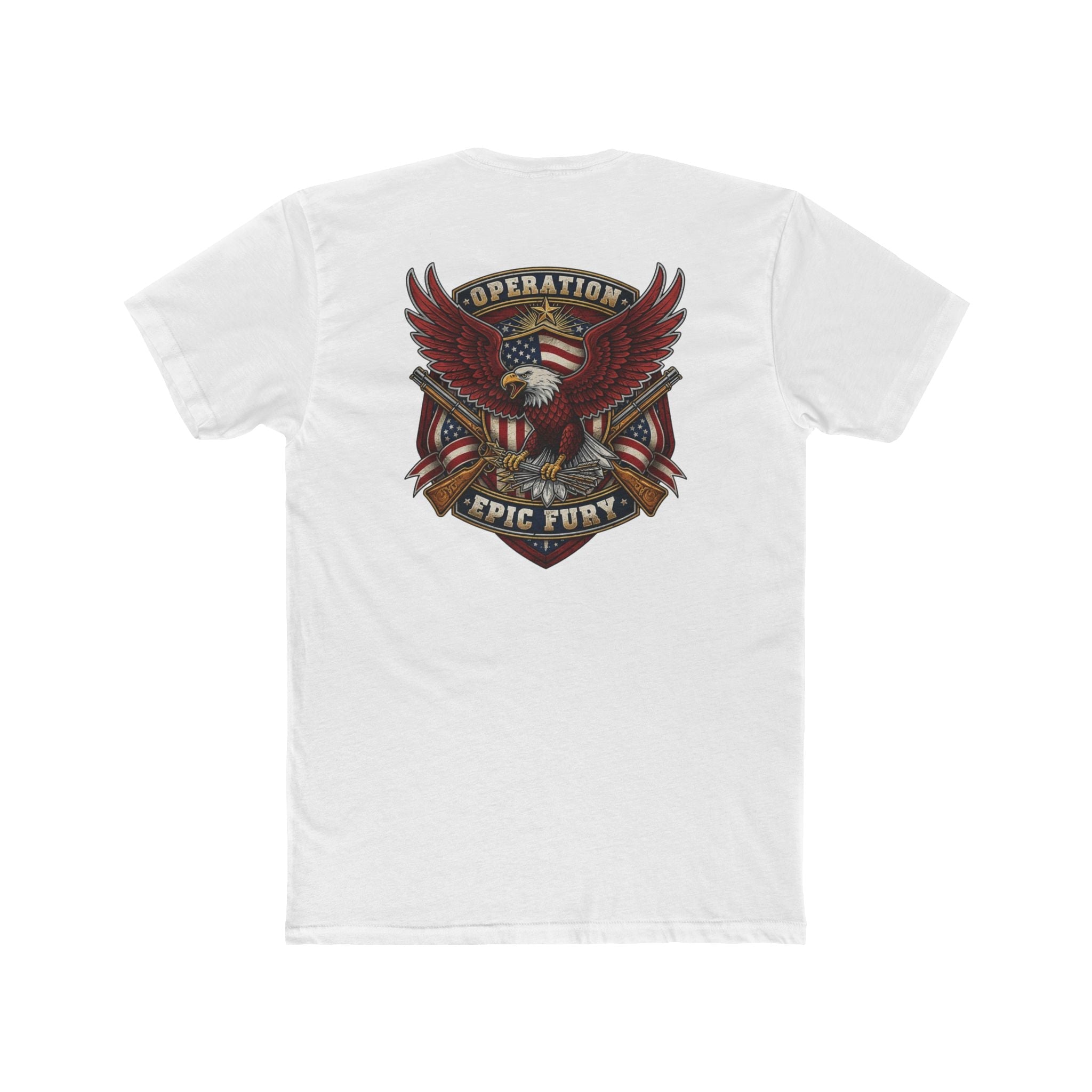 Operation Epic Fury Eagle T-Shirt — Patriotic American Flag Front/Back Military Design - PatriotDepot.com