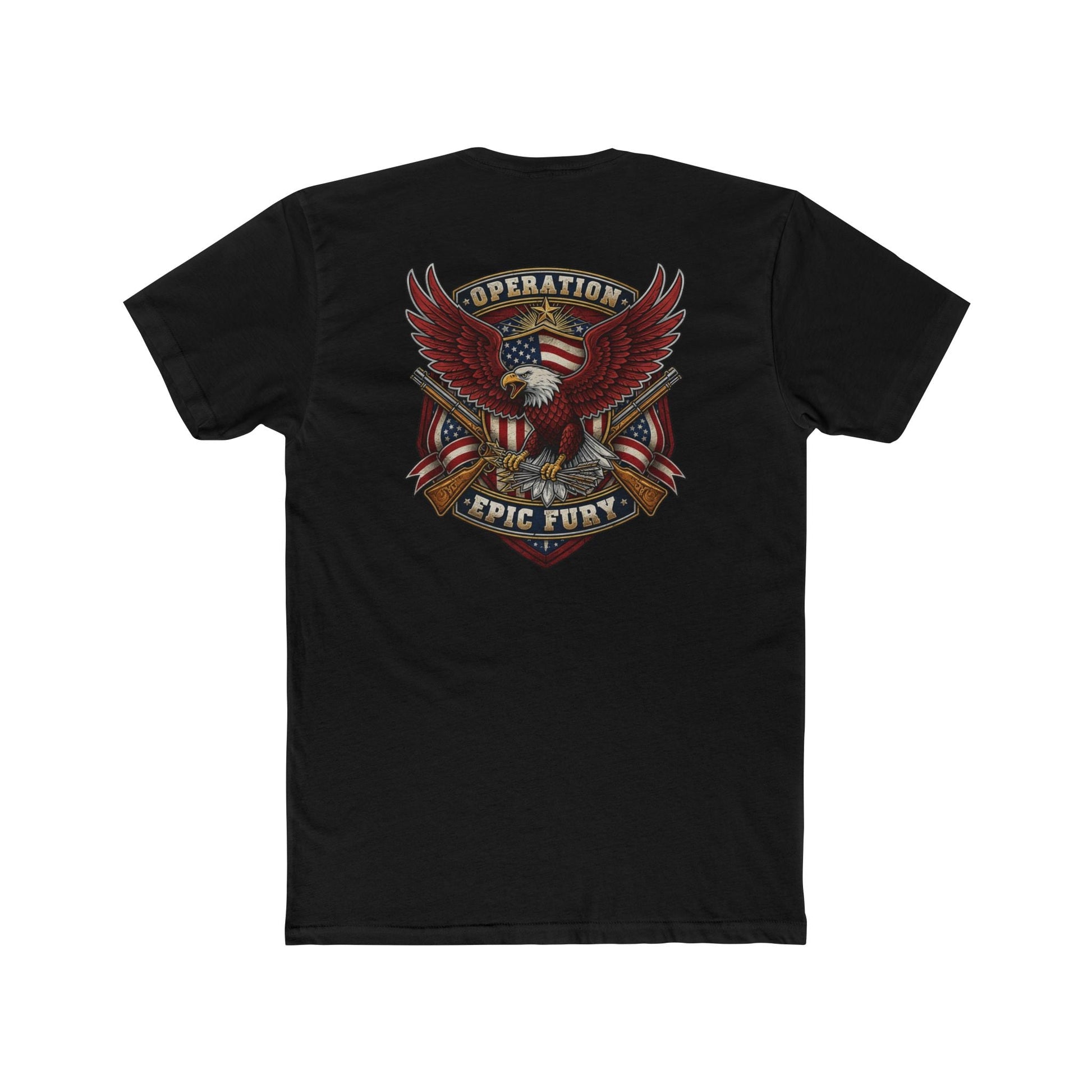 Operation Epic Fury Eagle T-Shirt — Patriotic American Flag Front/Back Military Design - PatriotDepot.com
