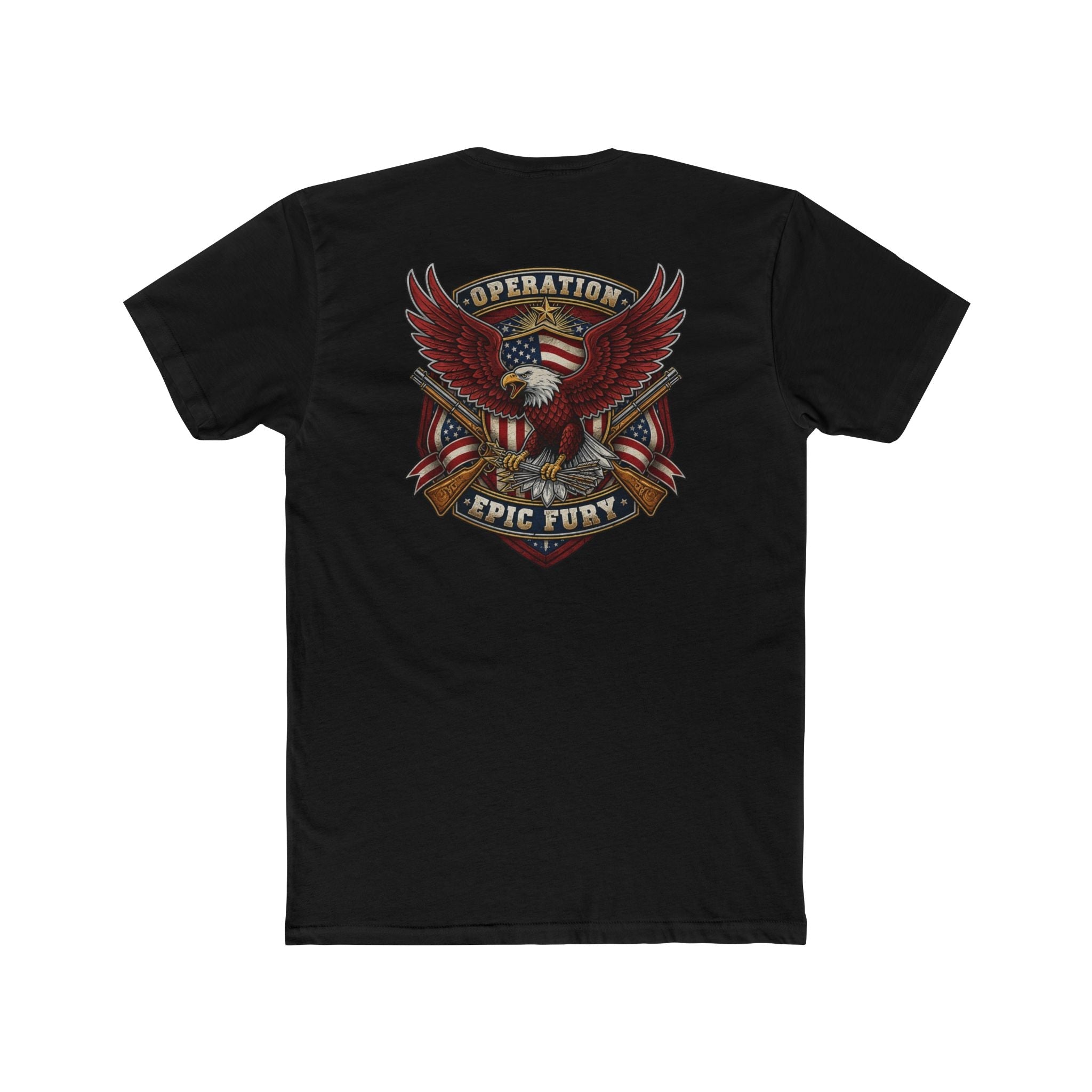 Operation Epic Fury Eagle T-Shirt — Patriotic American Flag Front/Back Military Design - PatriotDepot.com