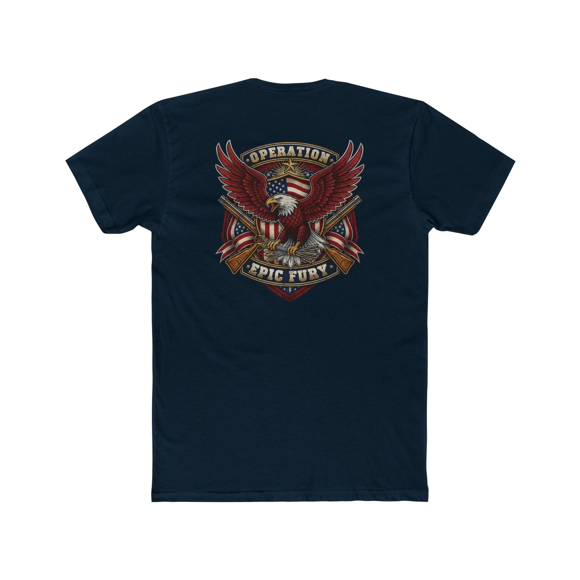 Operation Epic Fury Eagle T-Shirt — Patriotic American Flag Front/Back Military Design - PatriotDepot.com