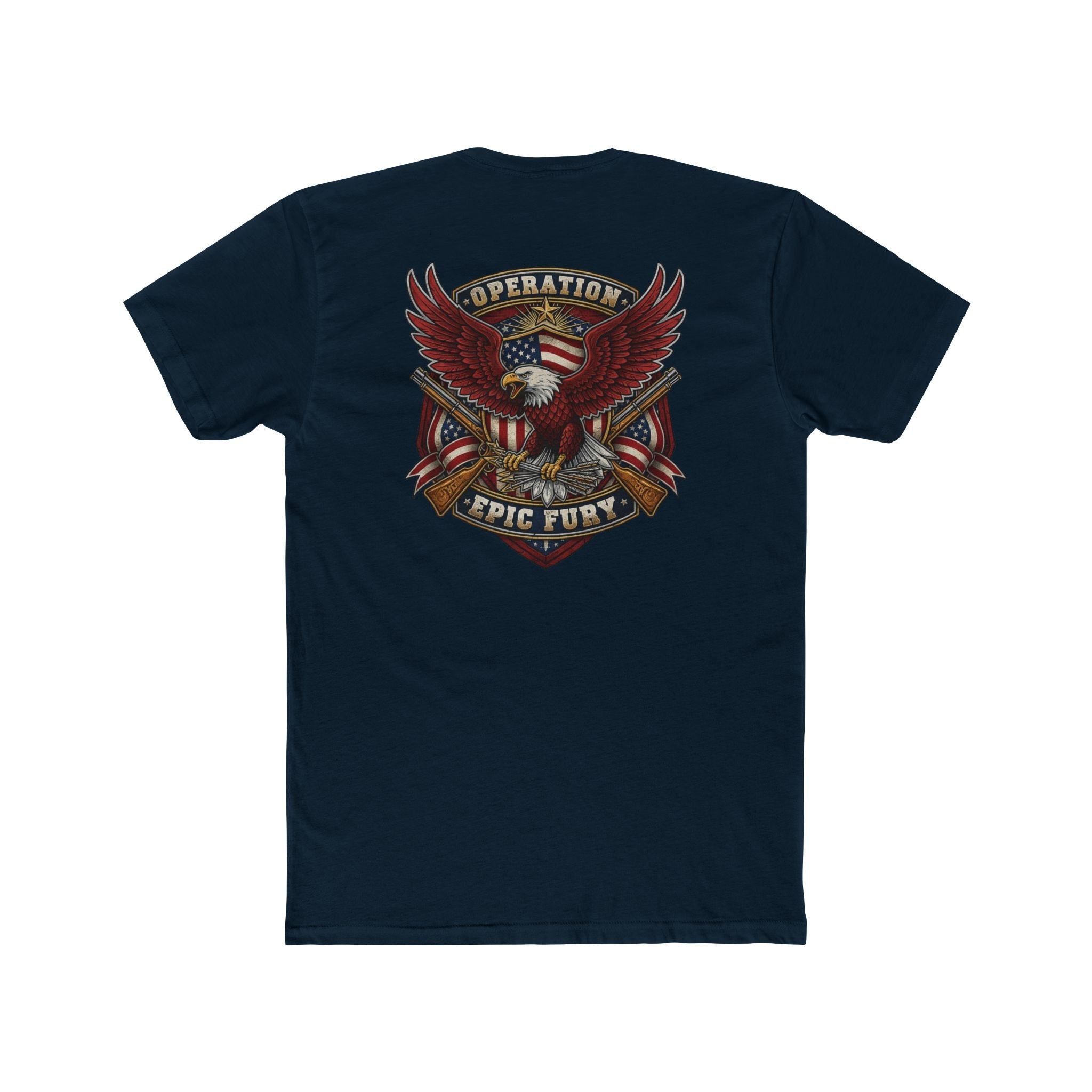 Operation Epic Fury Eagle T-Shirt — Patriotic American Flag Front/Back Military Design - PatriotDepot.com