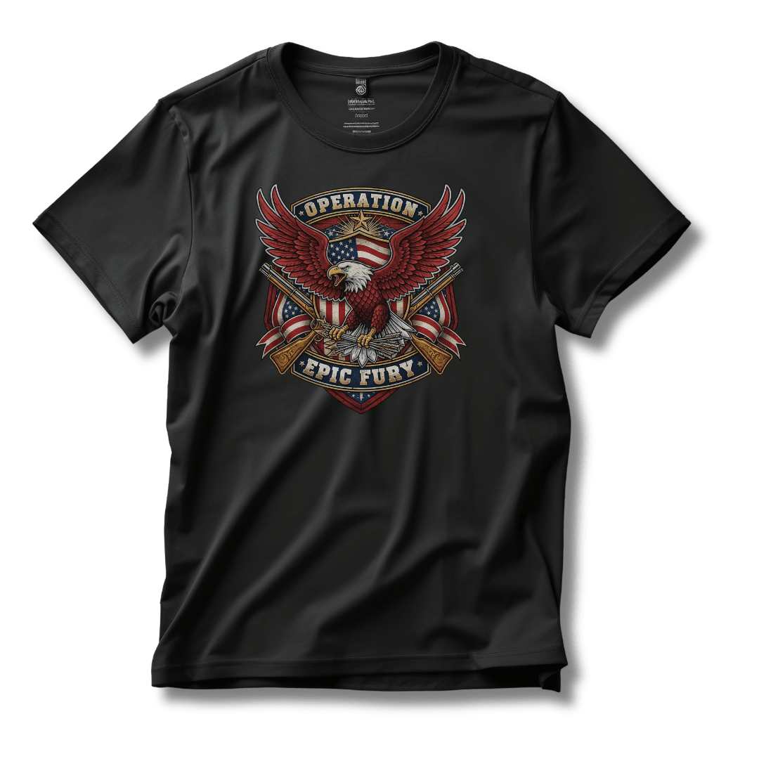 Operation Epic Fury Eagle T-Shirt — Patriotic American Flag Military Design - PatriotDepot.com