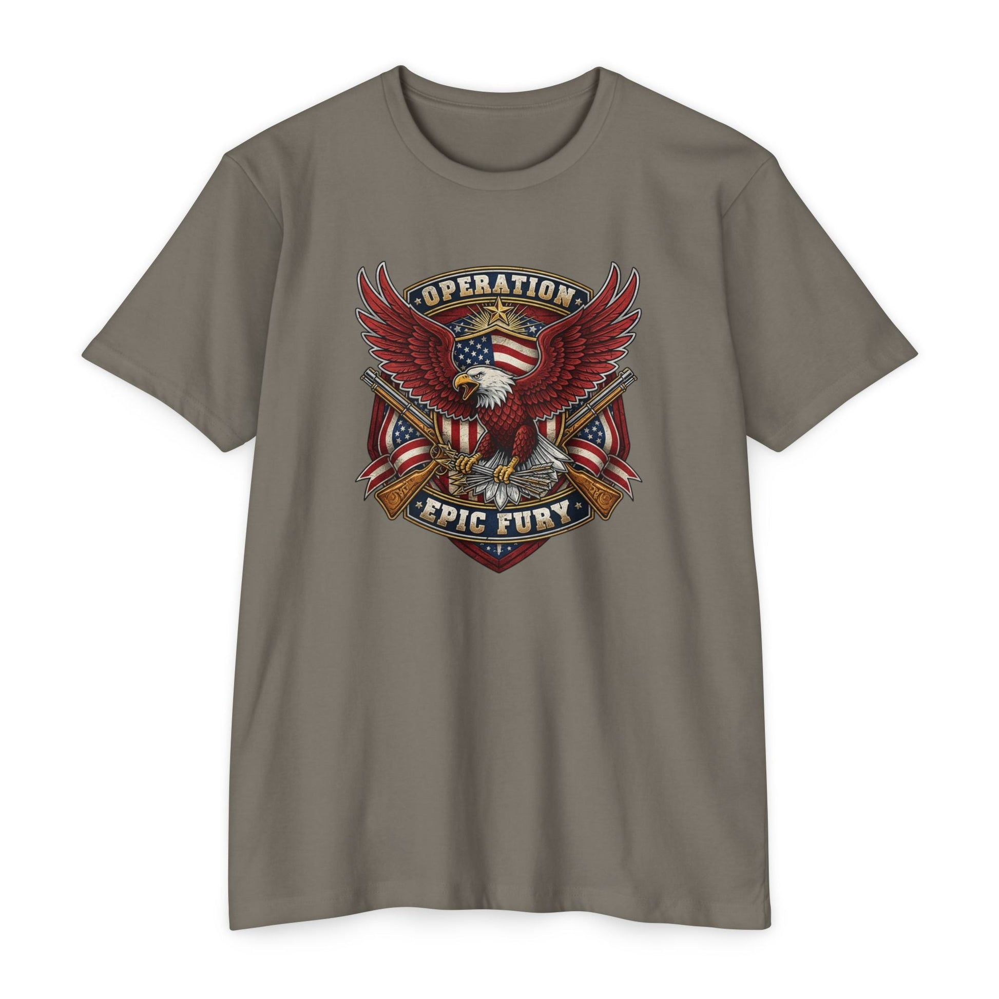 Operation Epic Fury Eagle T-Shirt — Patriotic American Flag Military Design - PatriotDepot.com