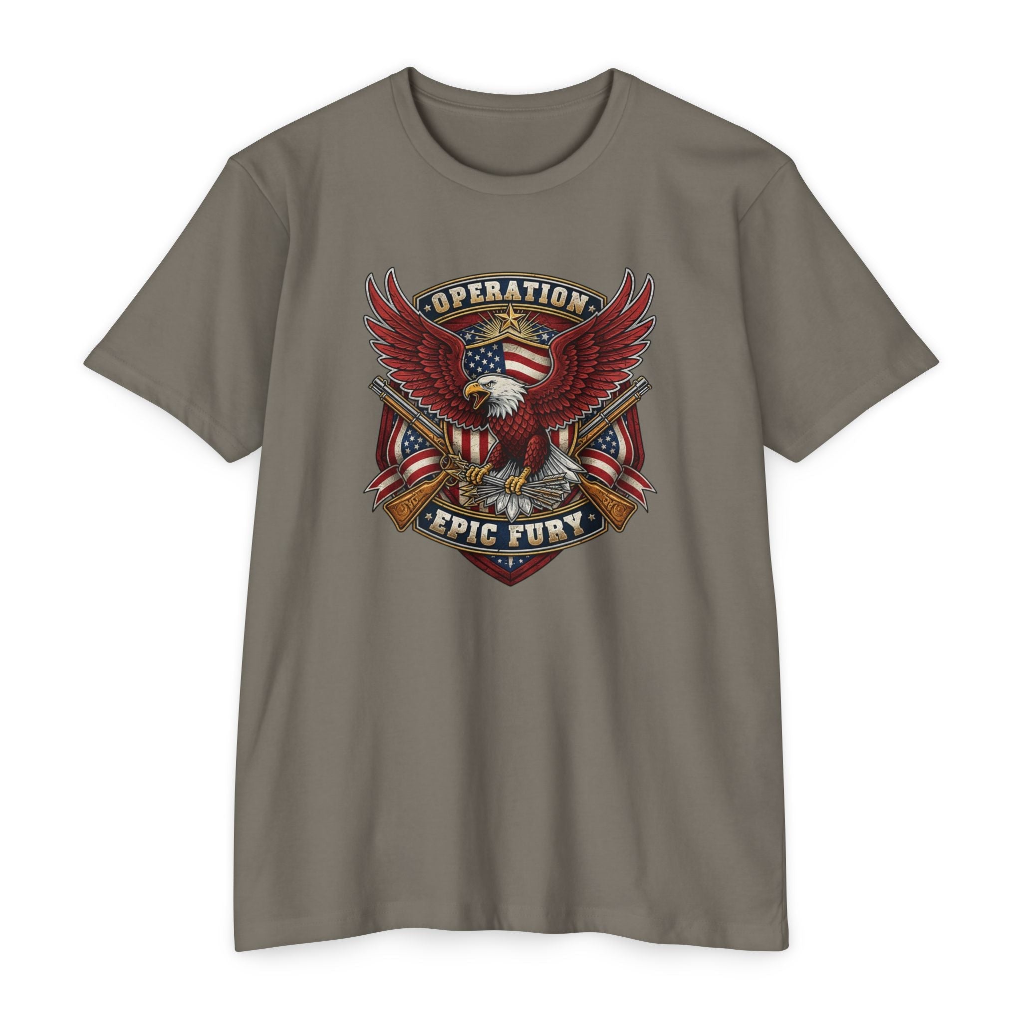 Operation Epic Fury Eagle T-Shirt — Patriotic American Flag Military Design - PatriotDepot.com