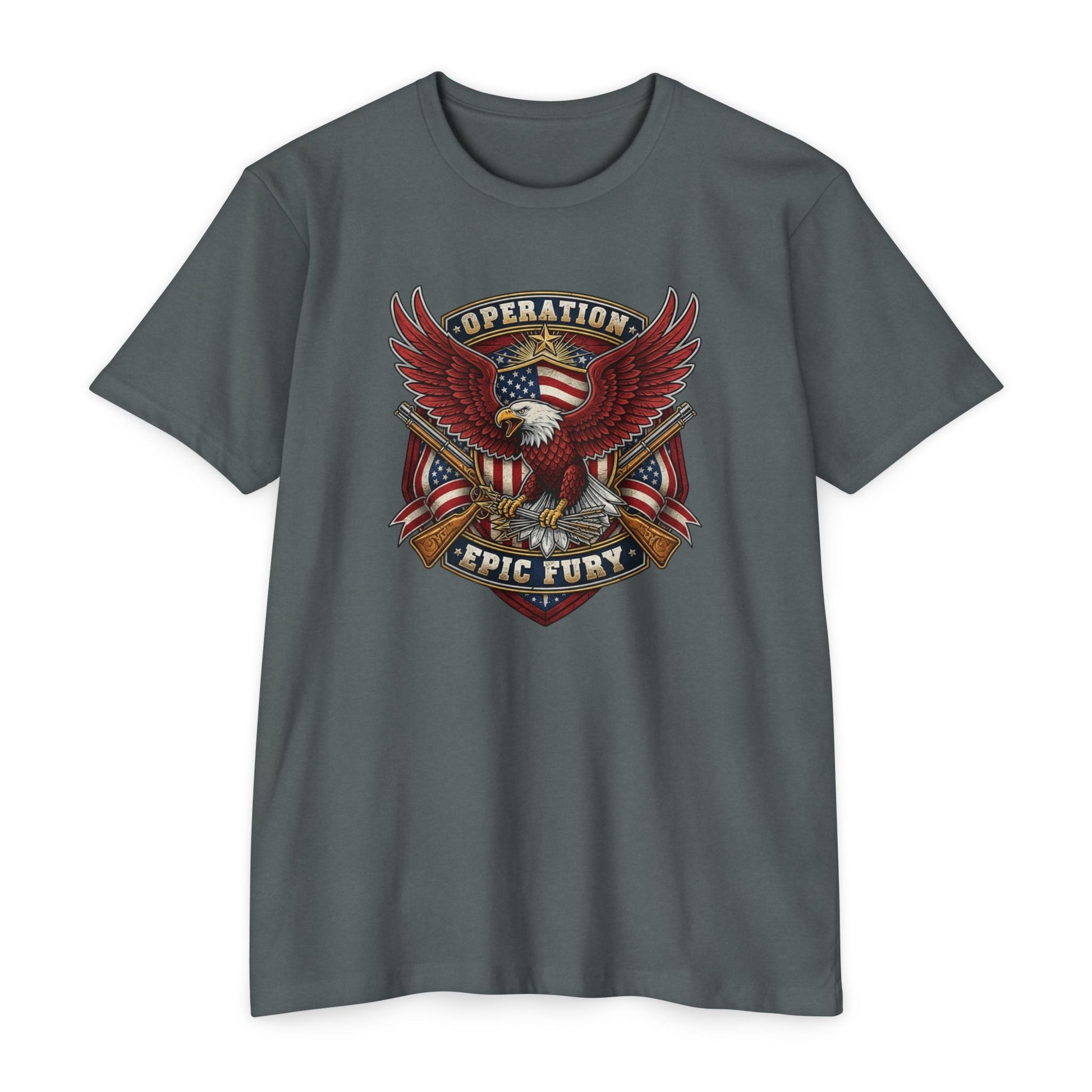 Operation Epic Fury Eagle T-Shirt — Patriotic American Flag Military Design - PatriotDepot.com