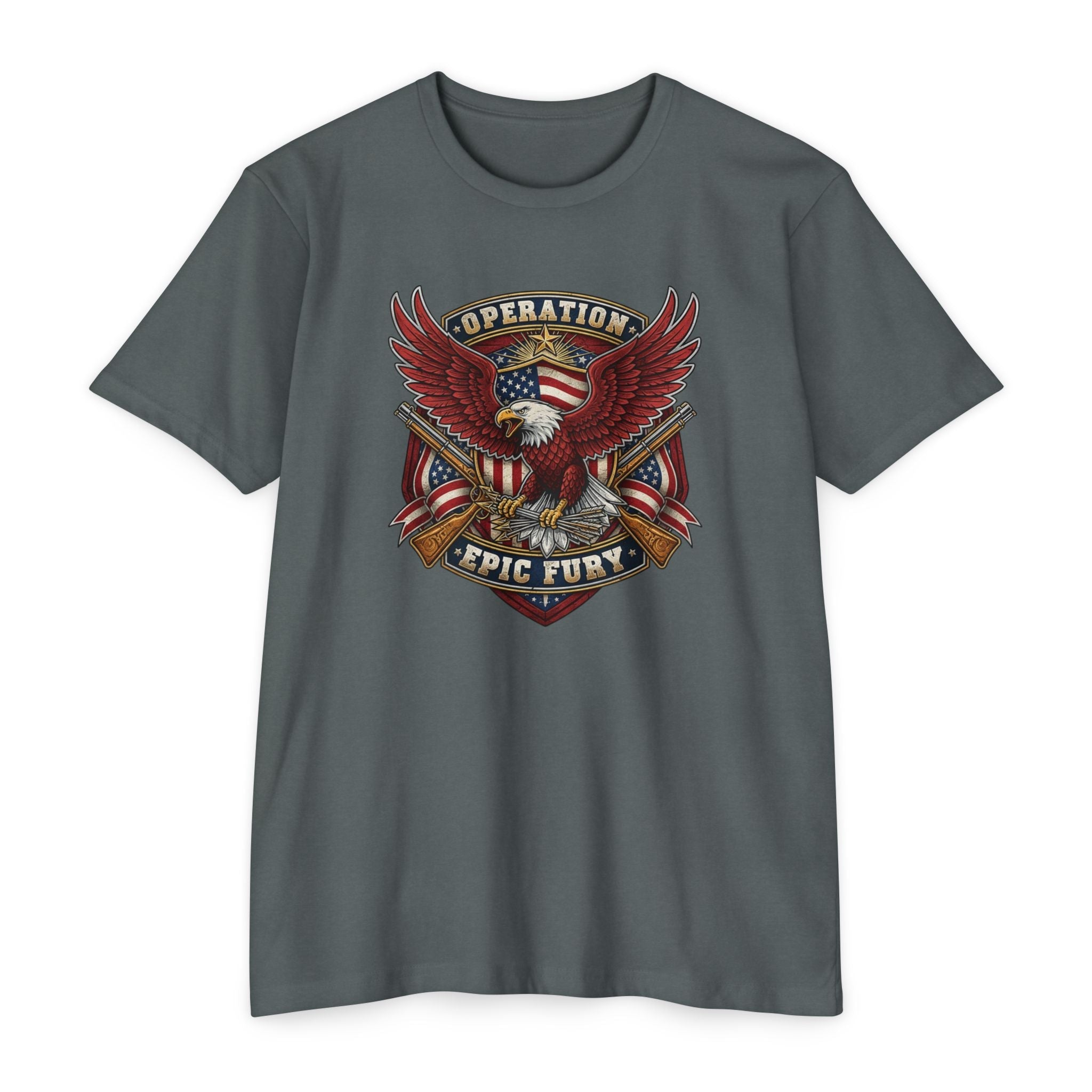 Operation Epic Fury Eagle T-Shirt — Patriotic American Flag Military Design - PatriotDepot.com