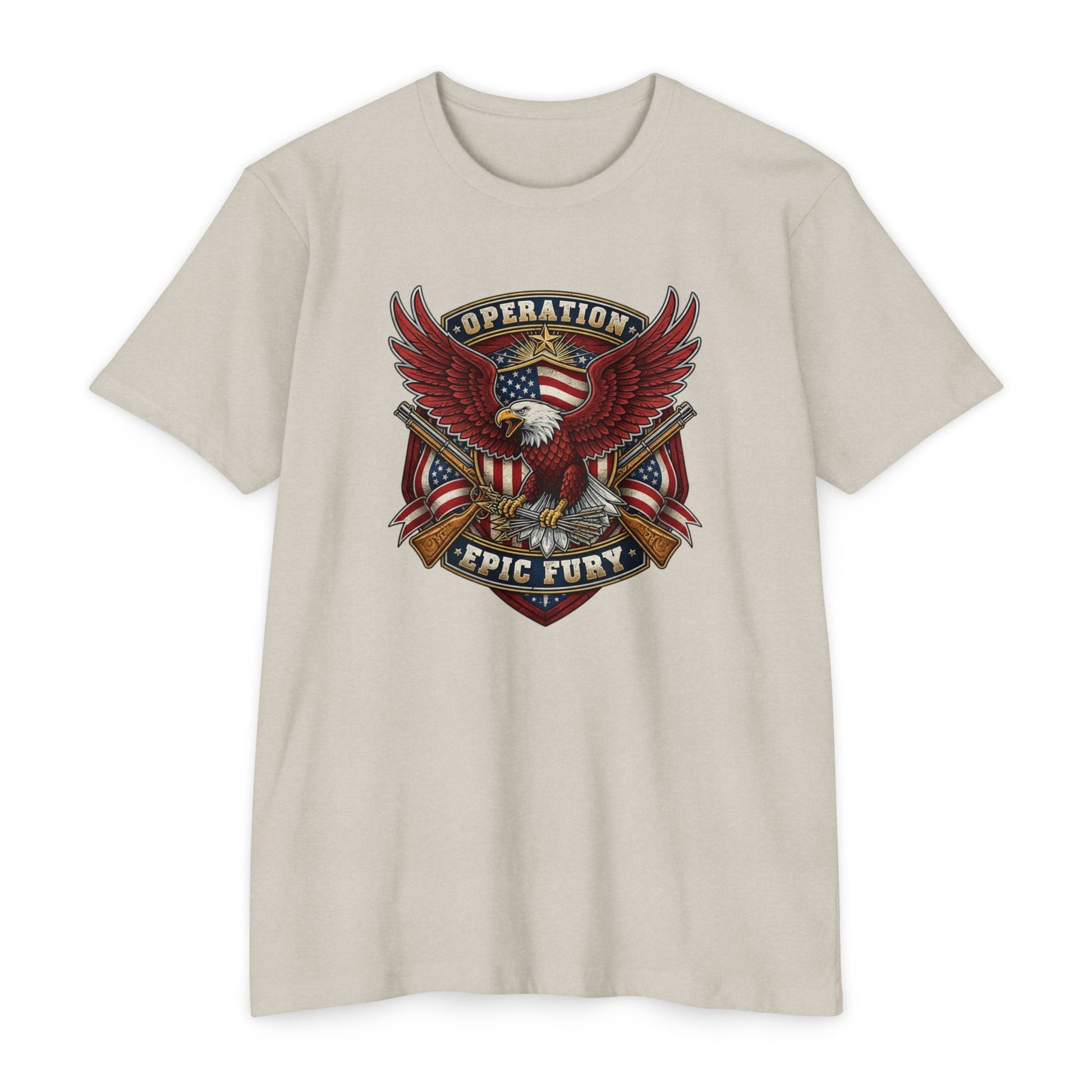 Operation Epic Fury Eagle T-Shirt — Patriotic American Flag Military Design - PatriotDepot.com