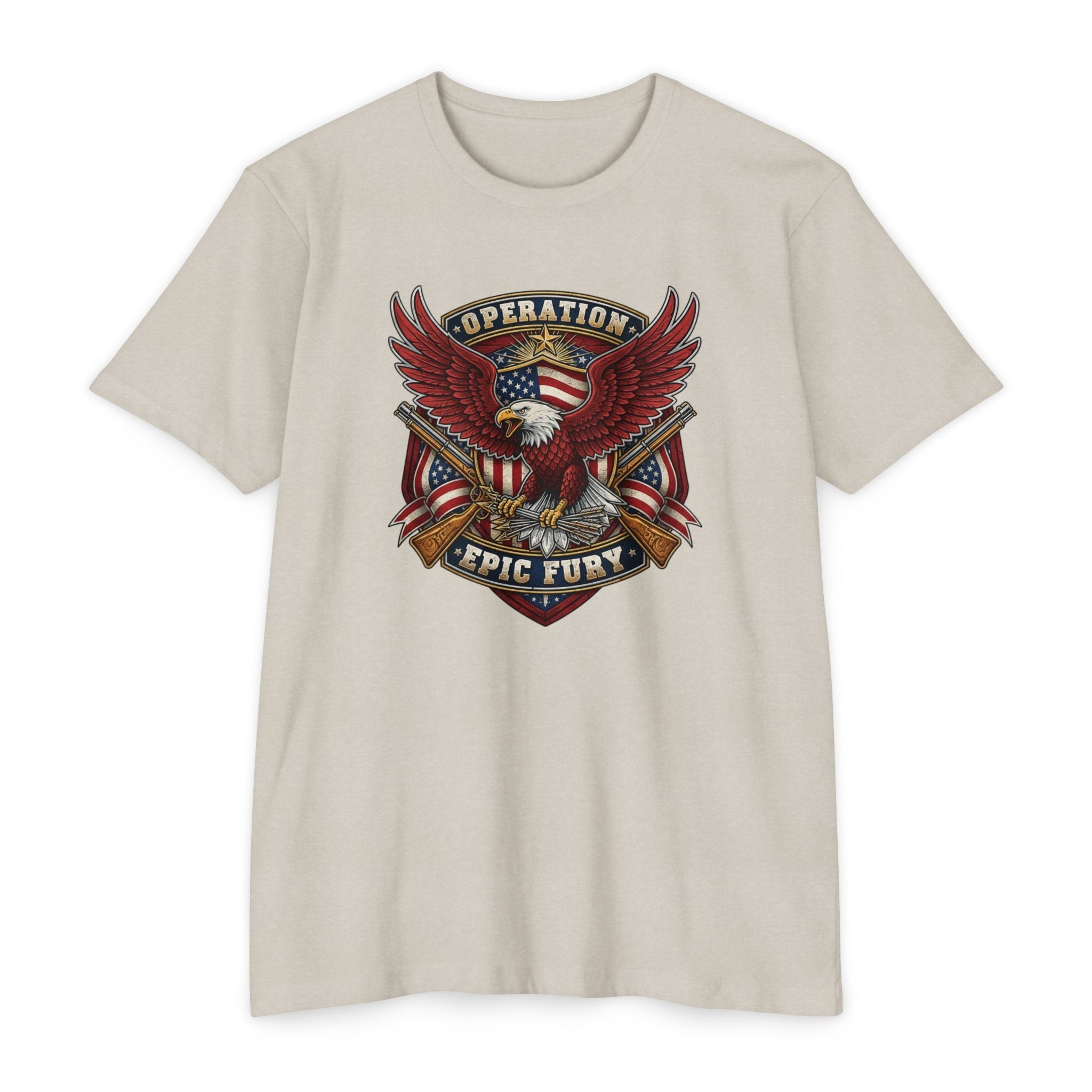 Operation Epic Fury Eagle T-Shirt — Patriotic American Flag Military Design - PatriotDepot.com
