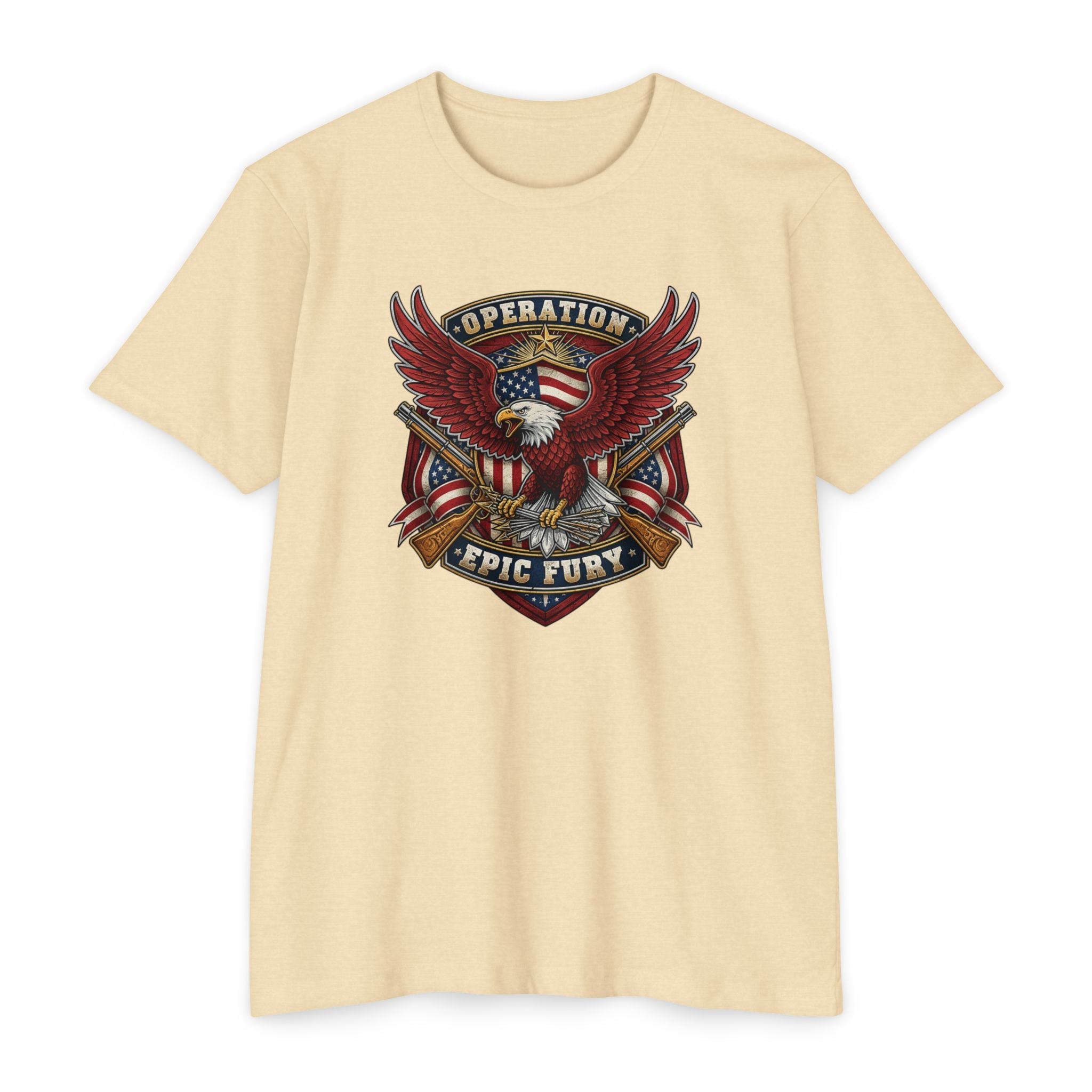 Operation Epic Fury Eagle T-Shirt — Patriotic American Flag Military Design - PatriotDepot.com