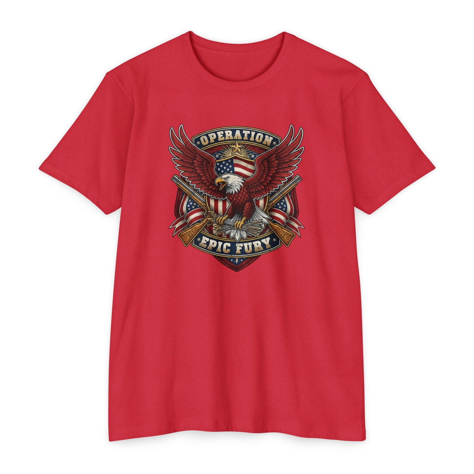 Operation Epic Fury Eagle T-Shirt — Patriotic American Flag Military Design - PatriotDepot.com