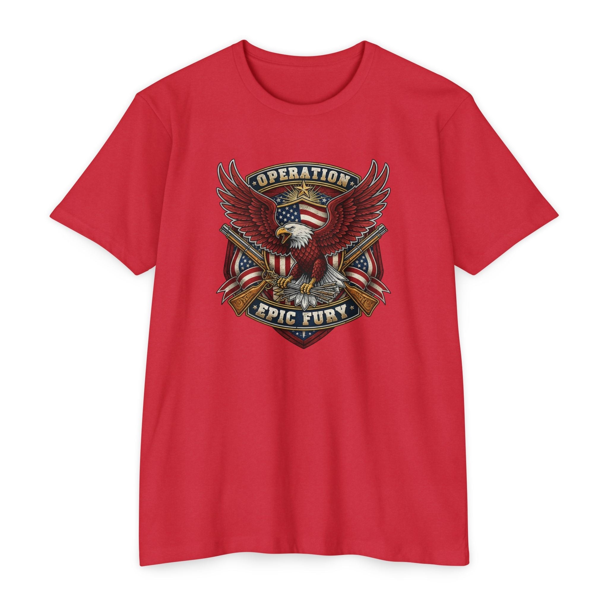 Operation Epic Fury Eagle T-Shirt — Patriotic American Flag Military Design - PatriotDepot.com