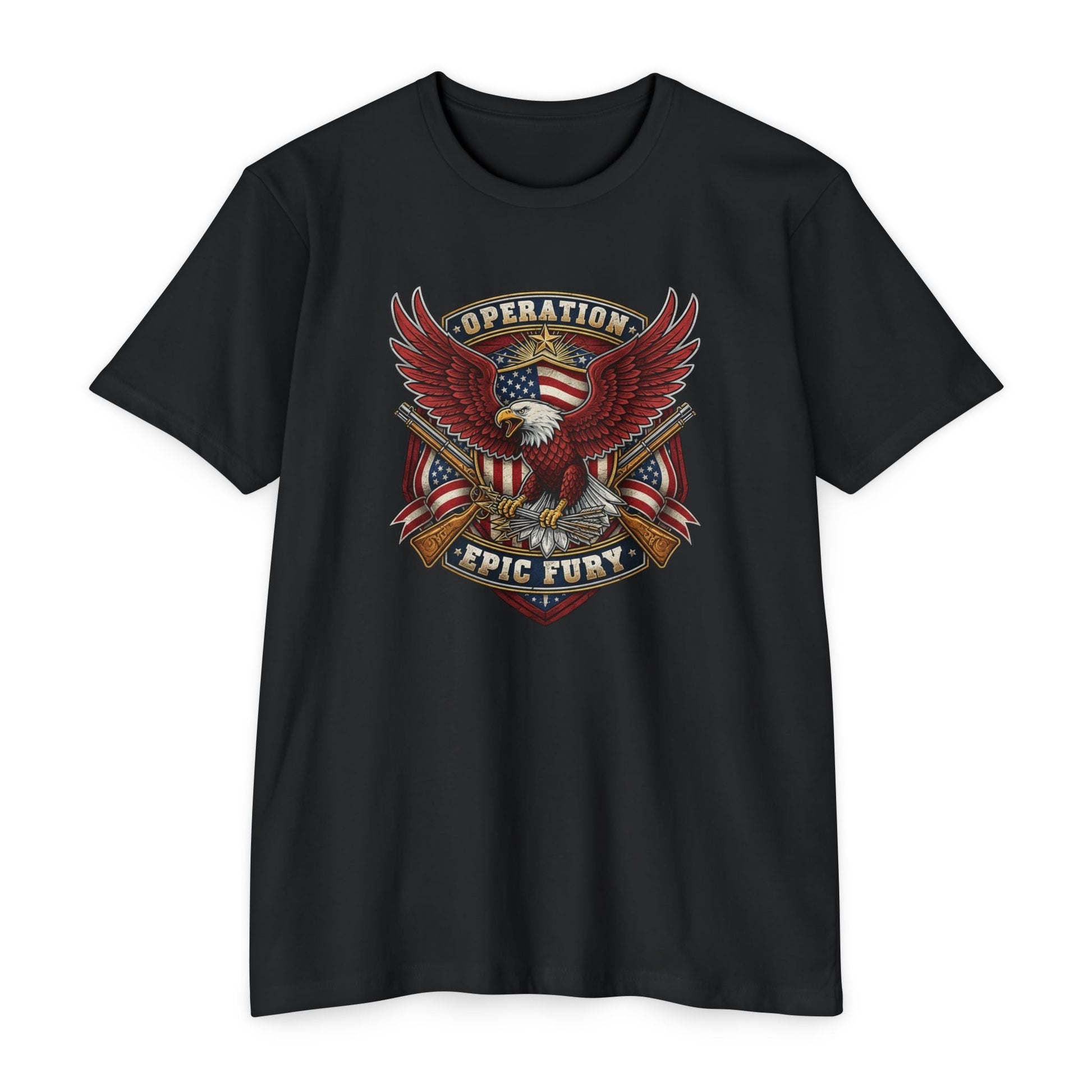 Operation Epic Fury Eagle T-Shirt — Patriotic American Flag Military Design - PatriotDepot.com