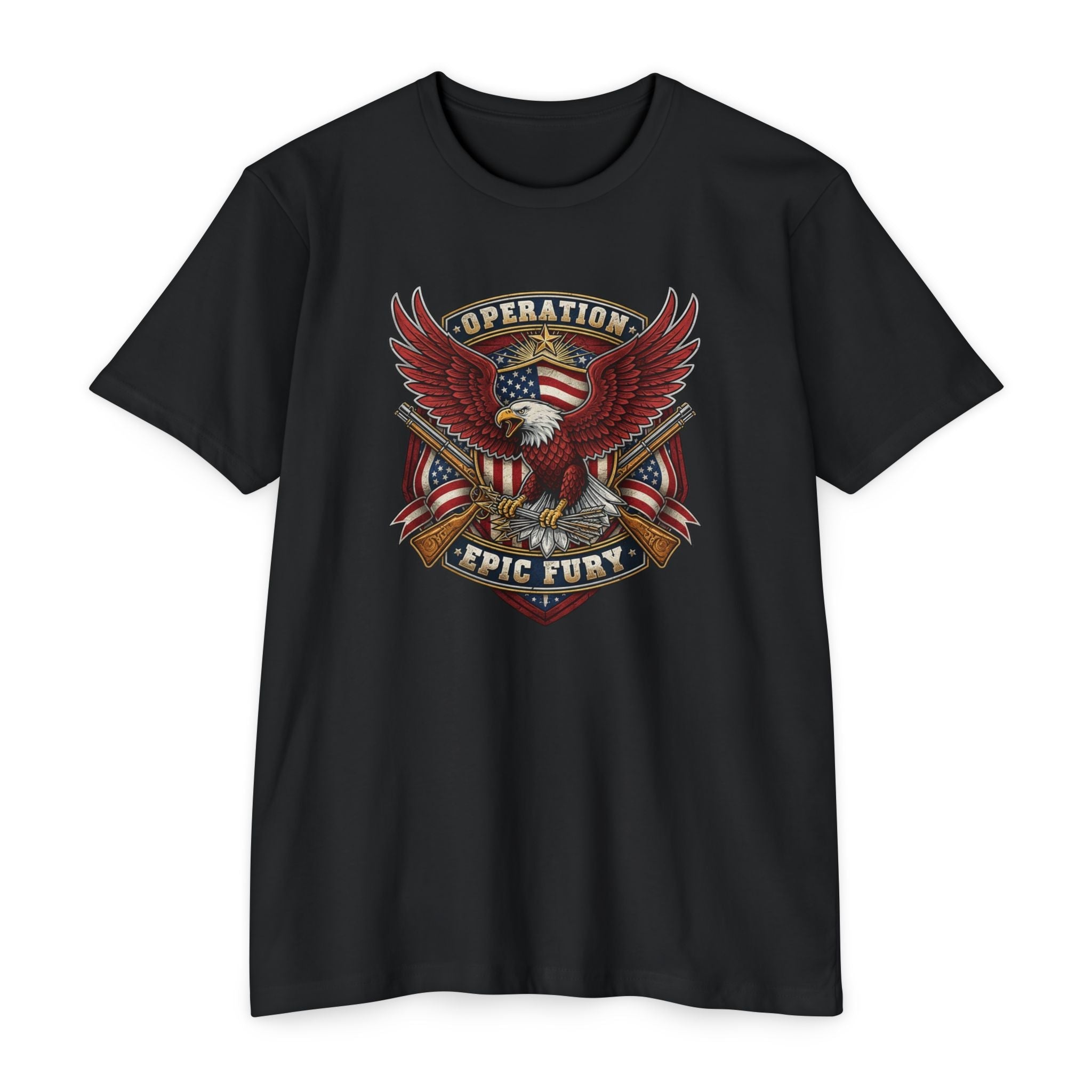 Operation Epic Fury Eagle T-Shirt — Patriotic American Flag Military Design - PatriotDepot.com