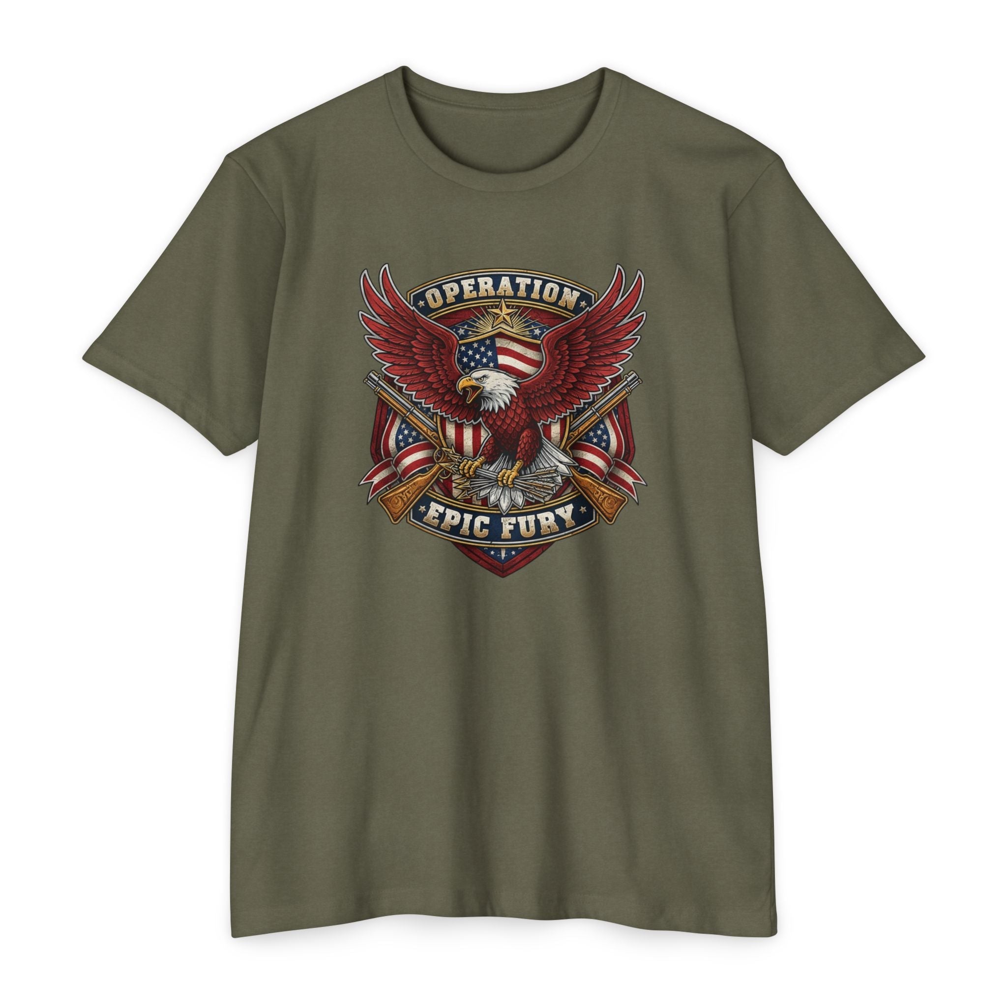 Operation Epic Fury Eagle T-Shirt — Patriotic American Flag Military Design - PatriotDepot.com