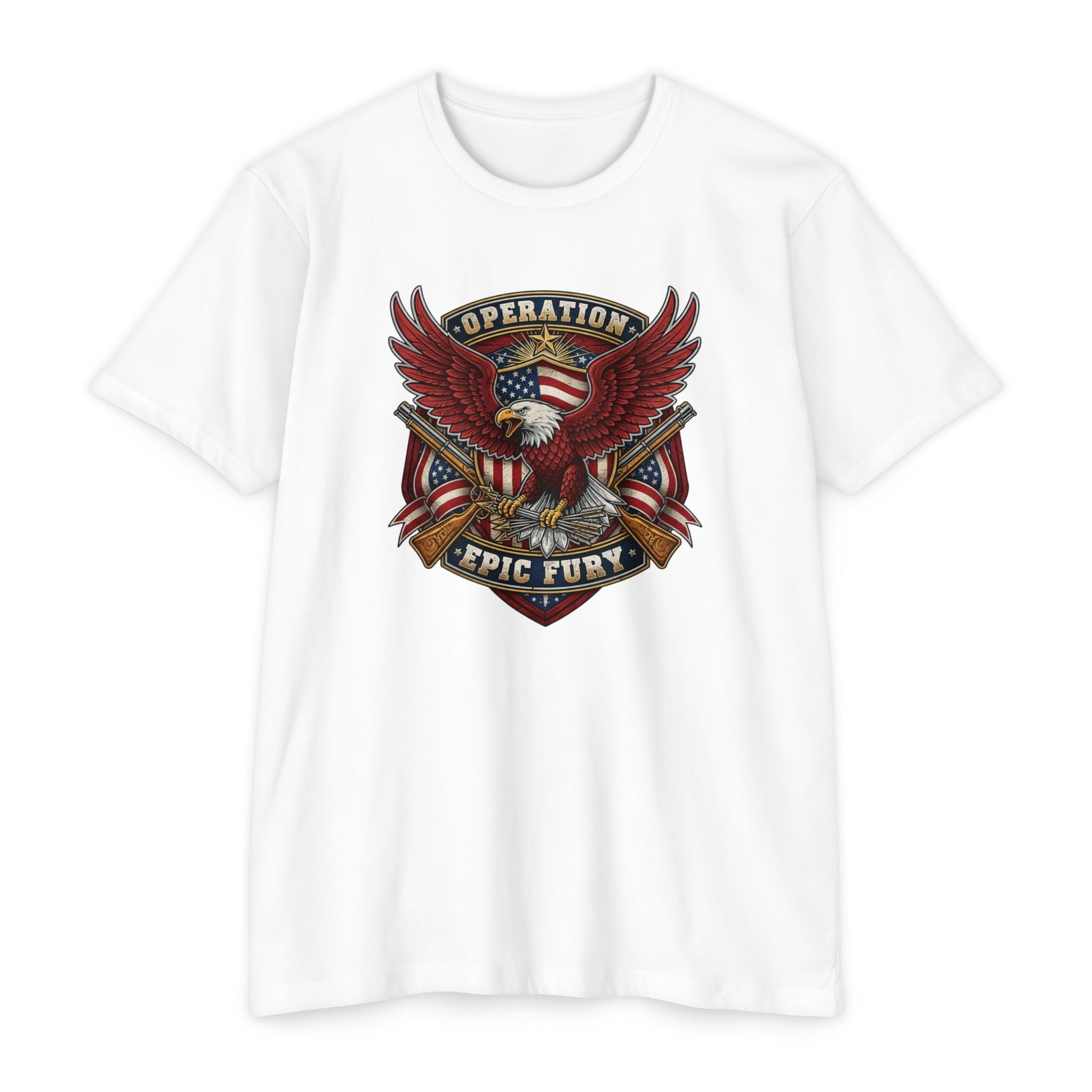 Operation Epic Fury Eagle T-Shirt — Patriotic American Flag Military Design - PatriotDepot.com