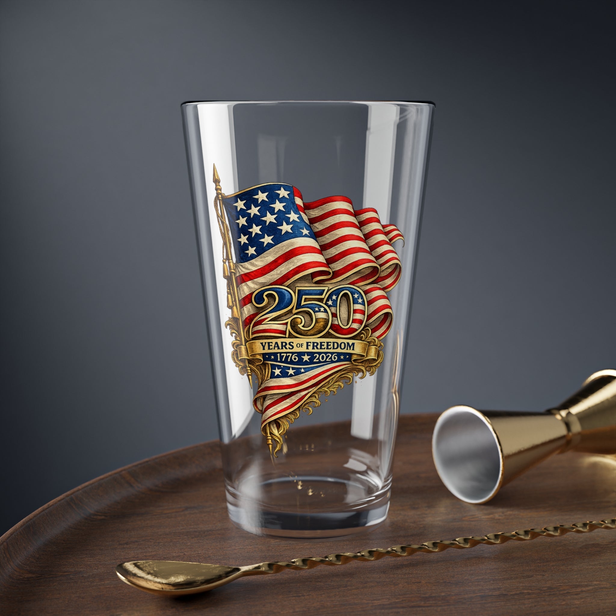 Patriotic 250 Years of Freedom American Flag Glass - PatriotDepot.com