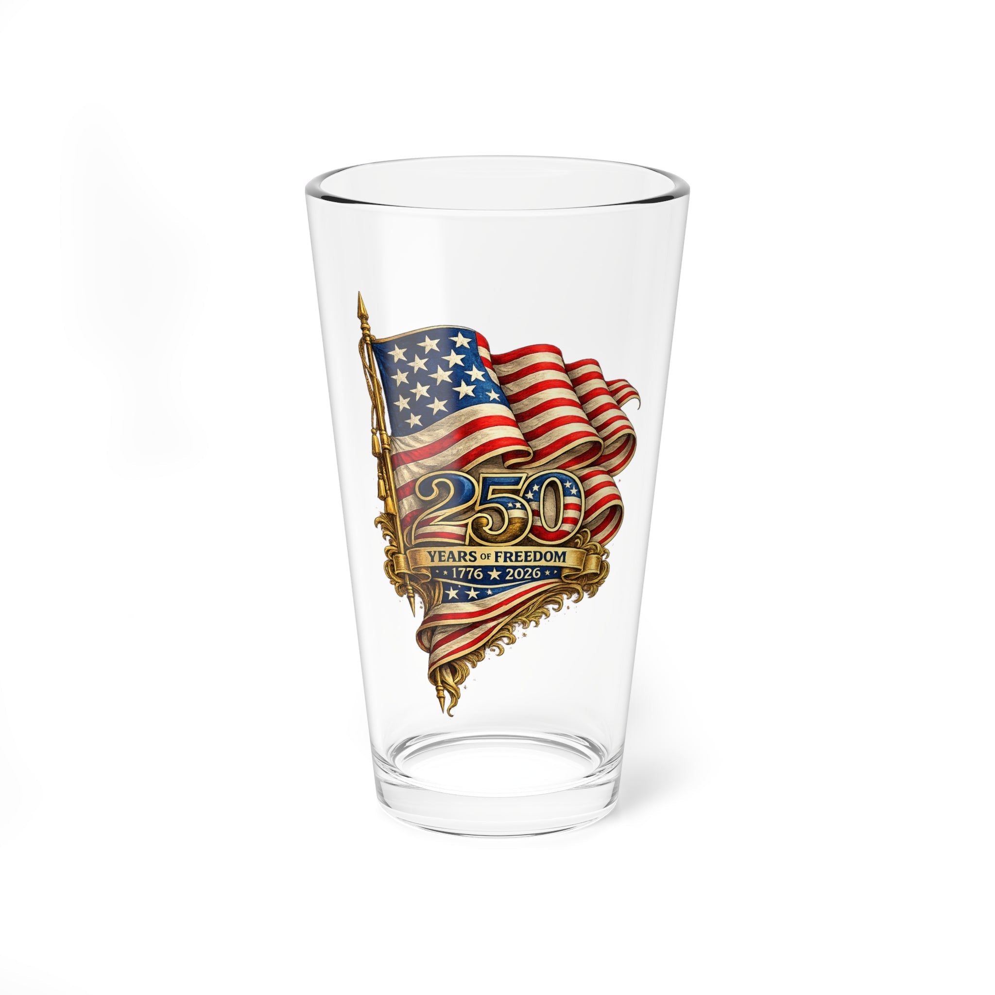 Patriotic 250 Years of Freedom American Flag Glass - PatriotDepot.com