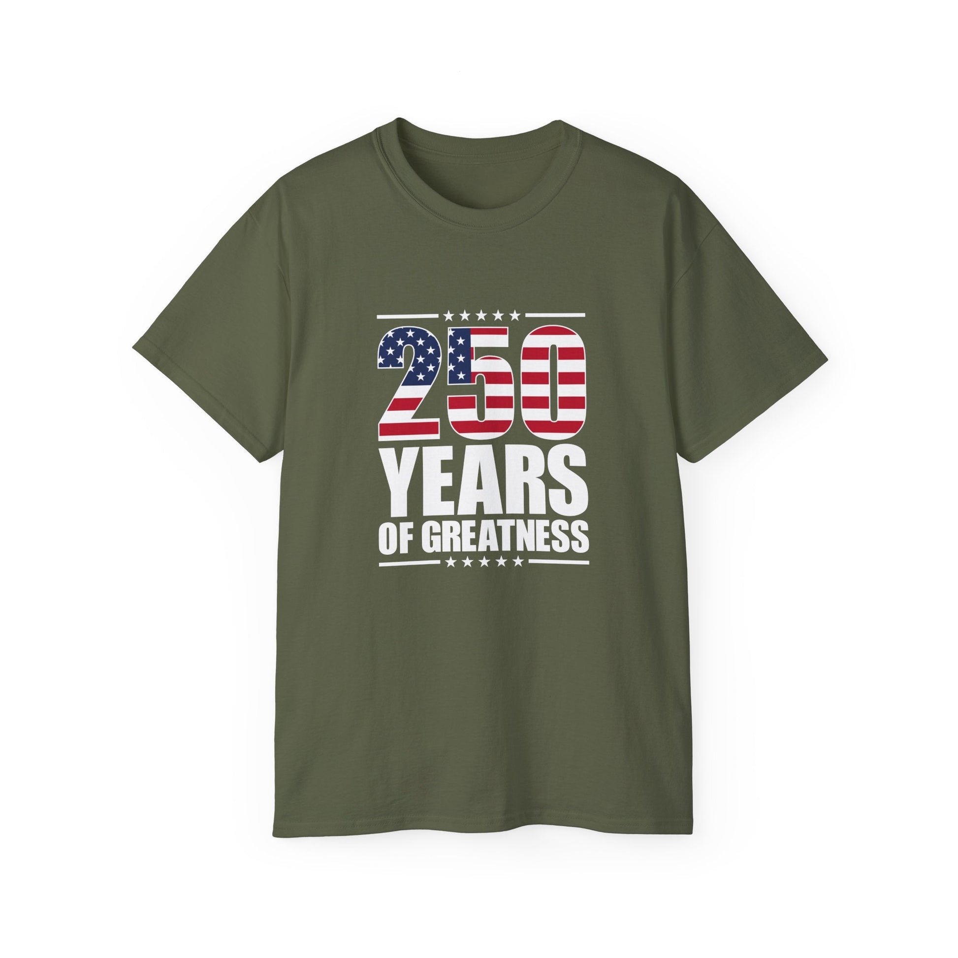 Patriotic 250 Years of Greatness T-Shirt - PatriotDepot.com