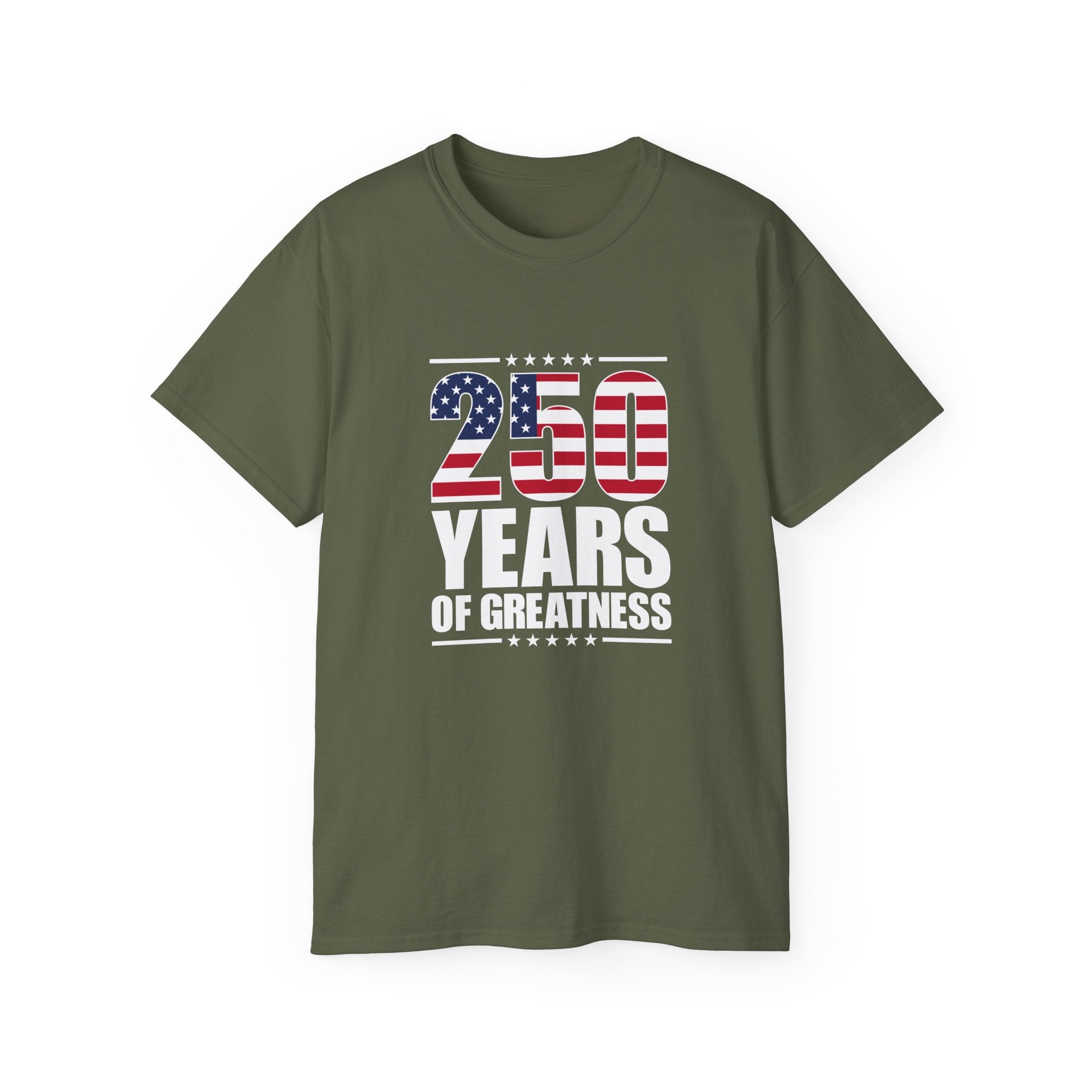 Patriotic 250 Years of Greatness T-Shirt - PatriotDepot.com