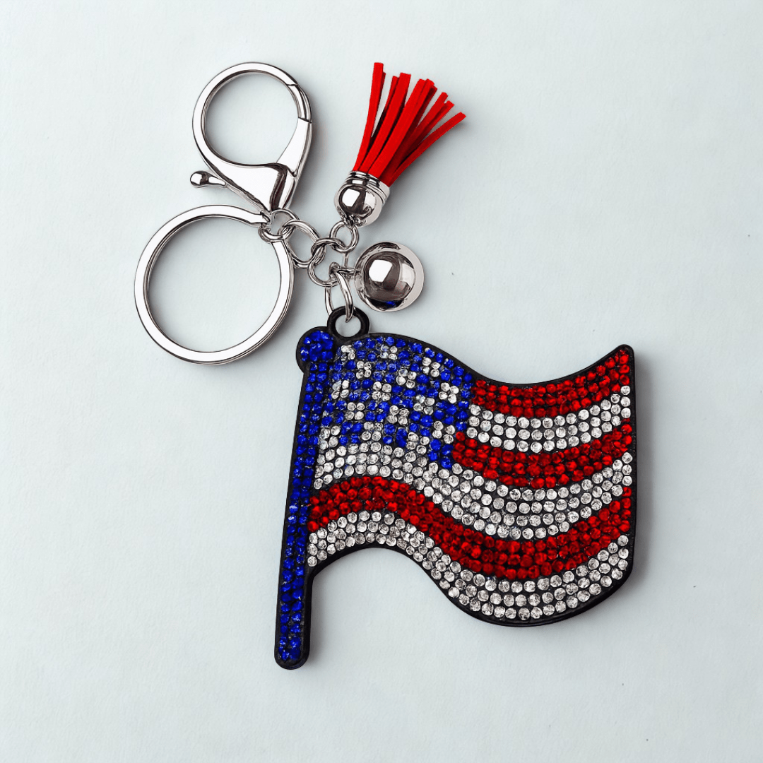 Patriotic American Flag Crystal Keychain - PatriotDepot.com