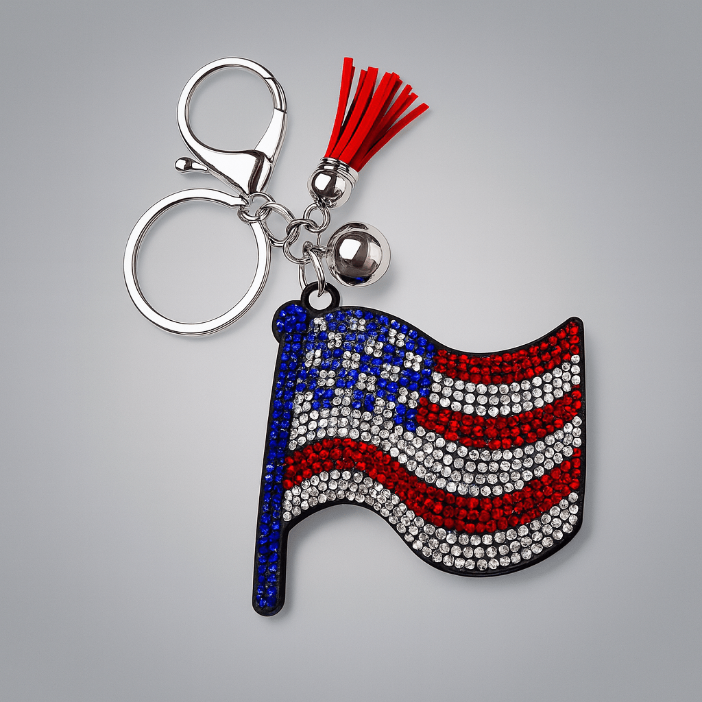 Patriotic American Flag Crystal Keychain - PatriotDepot.com