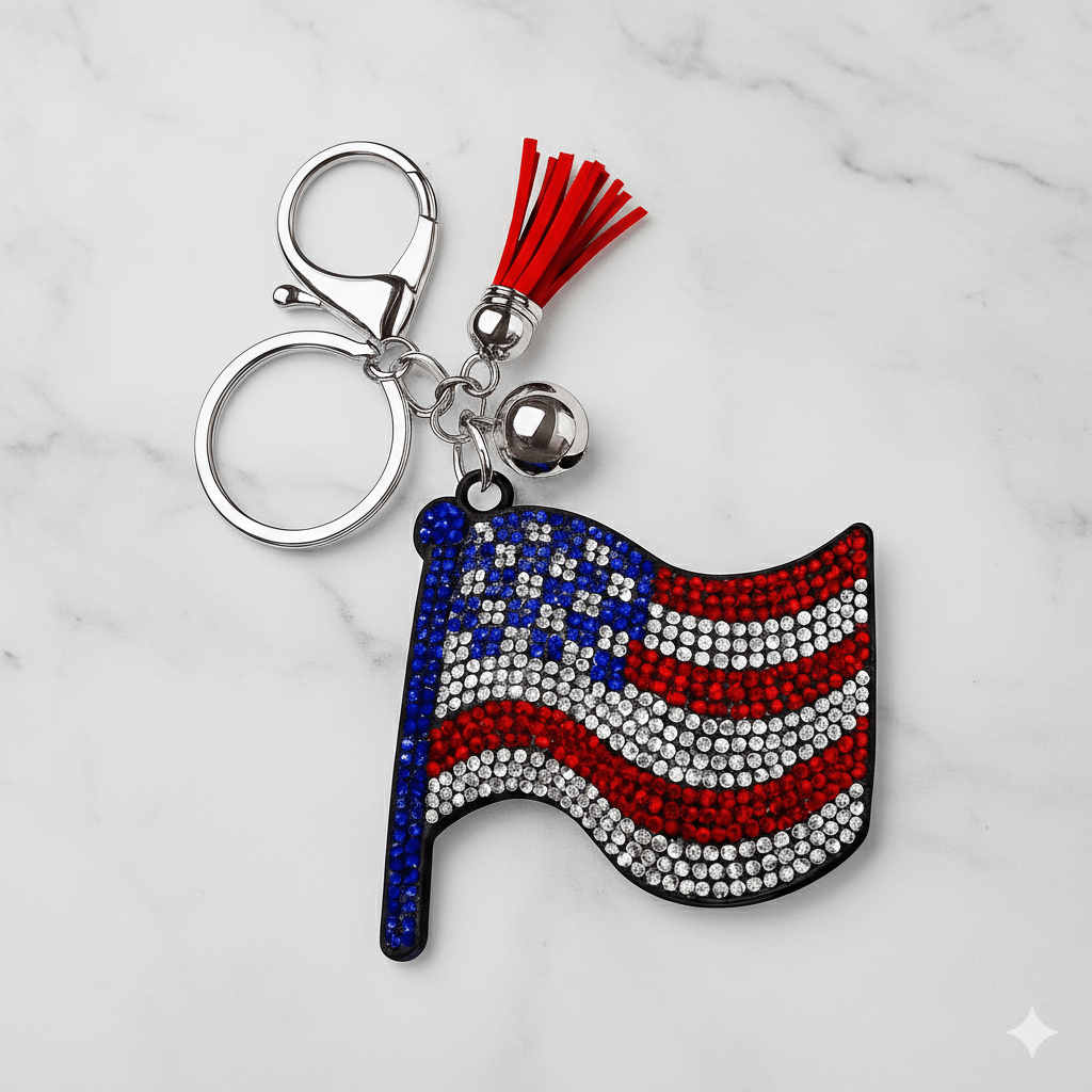 Patriotic American Flag Crystal Keychain - PatriotDepot.com