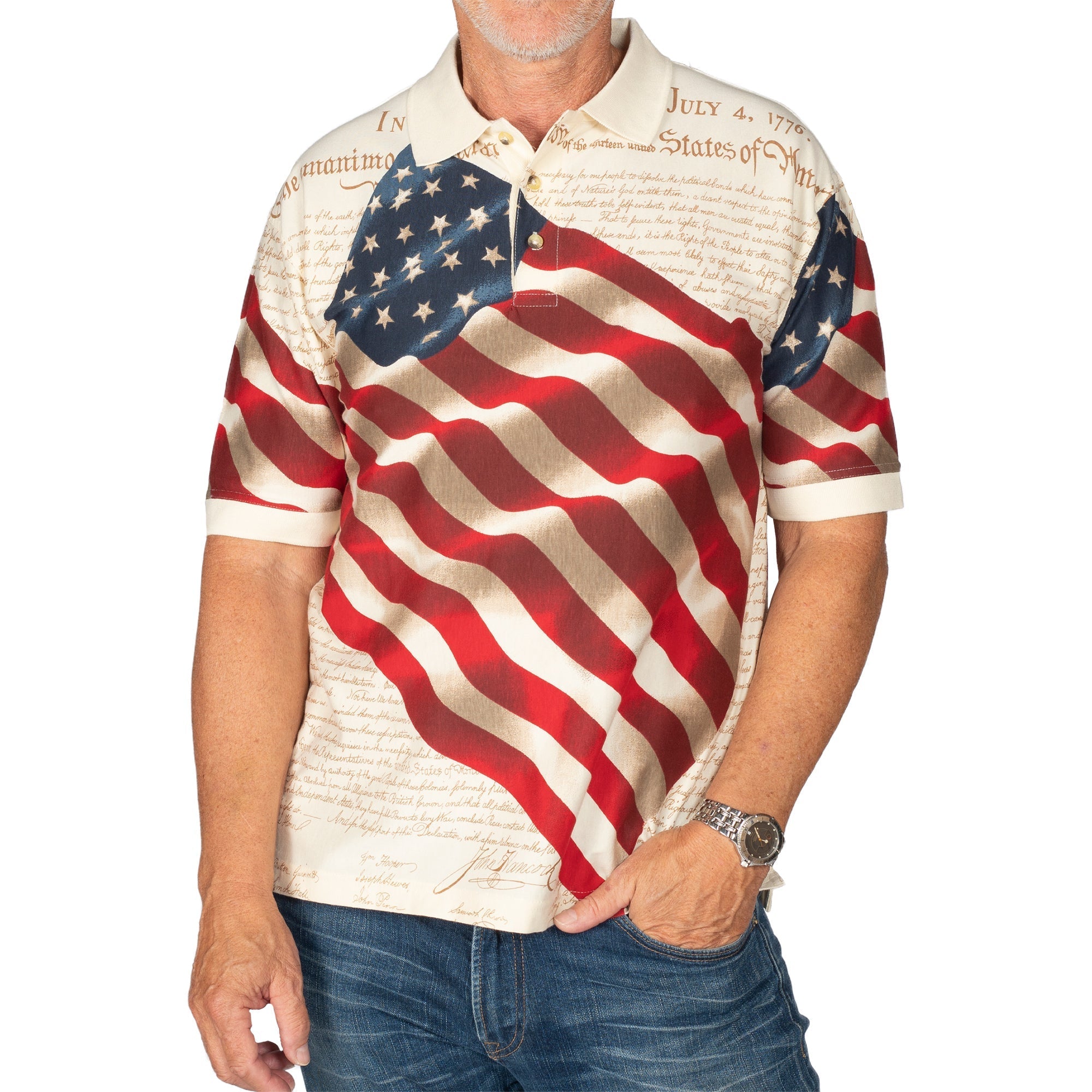 Patriotic American Waving Polo Shirt (100% Chino Cotton) - PatriotDepot.com