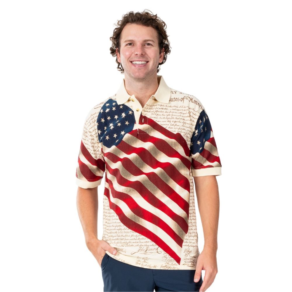 Patriotic American Waving Polo Shirt (100% Chino Cotton) - PatriotDepot.com