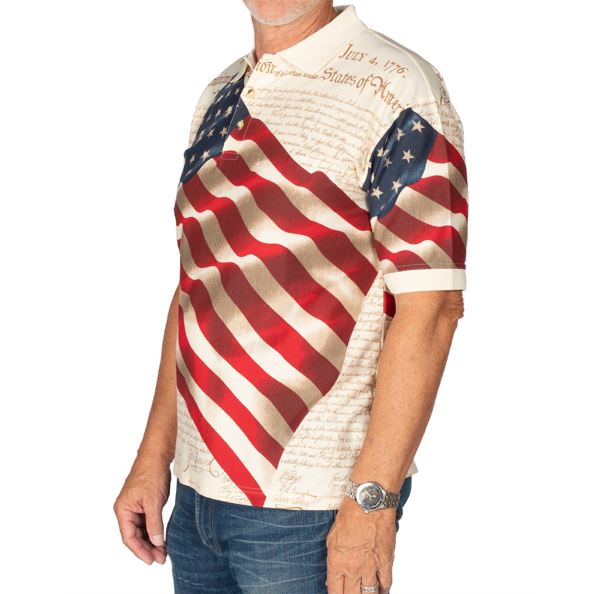 Patriotic American Waving Polo Shirt (100% Chino Cotton) - PatriotDepot.com