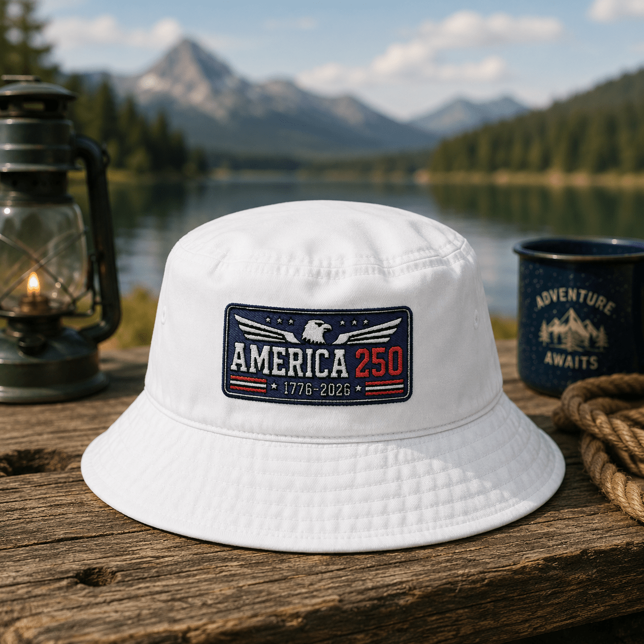 Patriotic Eagle 250th Anniversary Custom Embroidered Bucket Hat - PatriotDepot.com