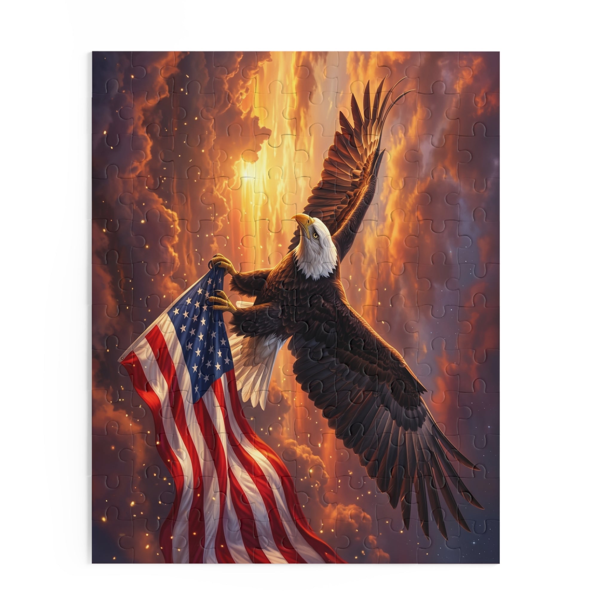 Patriotic Eagle & American Flag Puzzle — Scenic Sunset Custom Puzzle (120/252/500 pcs) - PatriotDepot.com