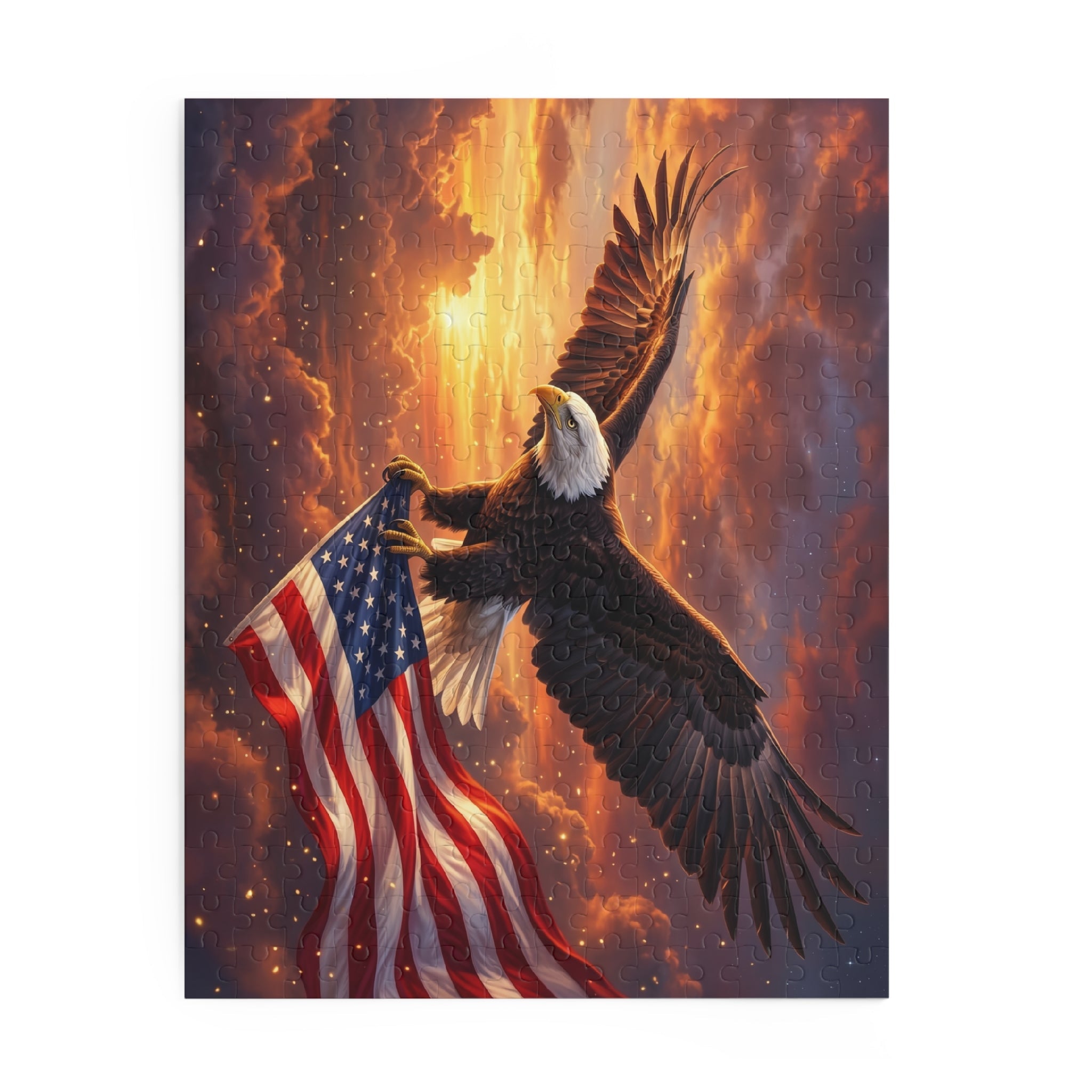 Patriotic Eagle & American Flag Puzzle — Scenic Sunset Custom Puzzle (120/252/500 pcs) - PatriotDepot.com