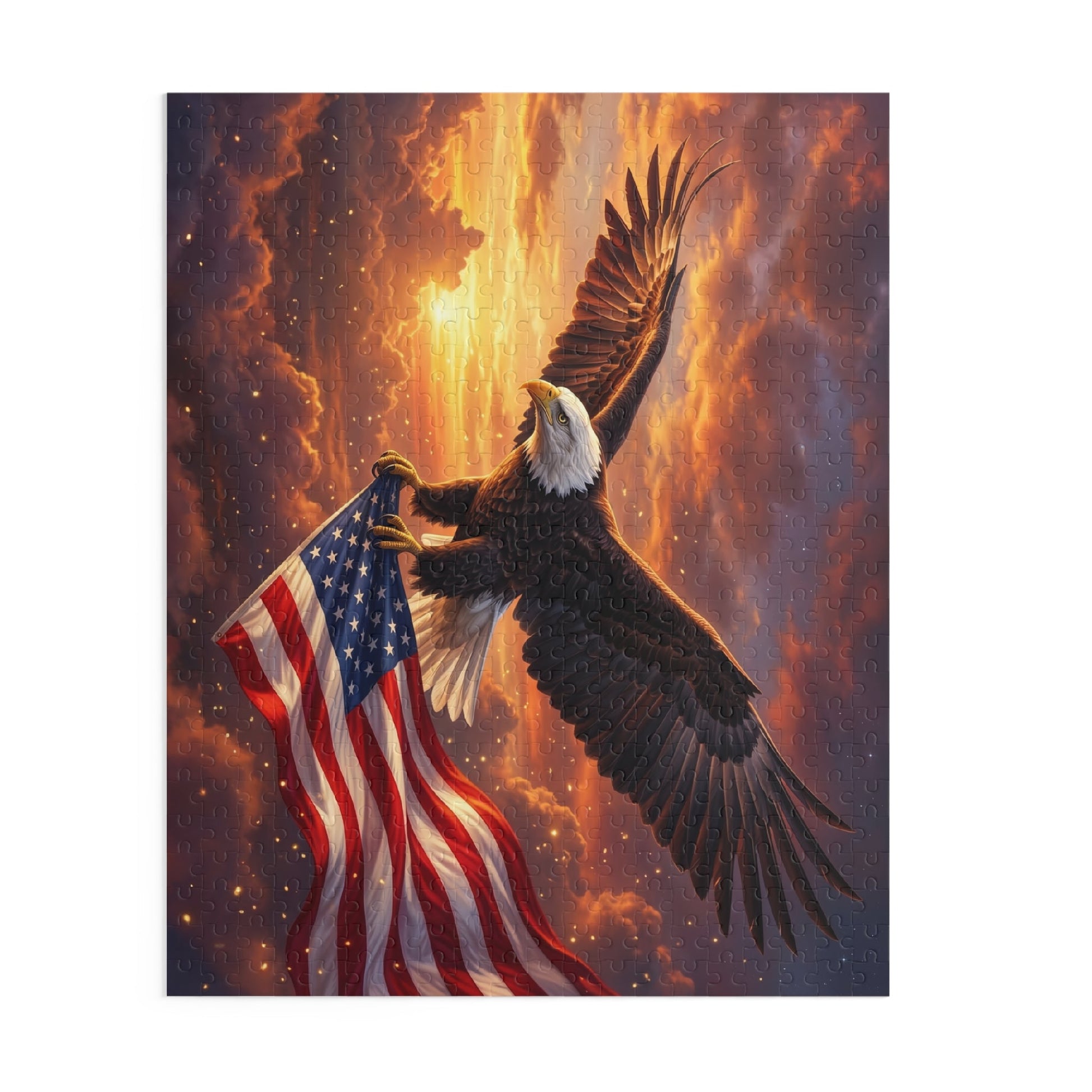 Patriotic Eagle & American Flag Puzzle — Scenic Sunset Custom Puzzle (120/252/500 pcs) - PatriotDepot.com