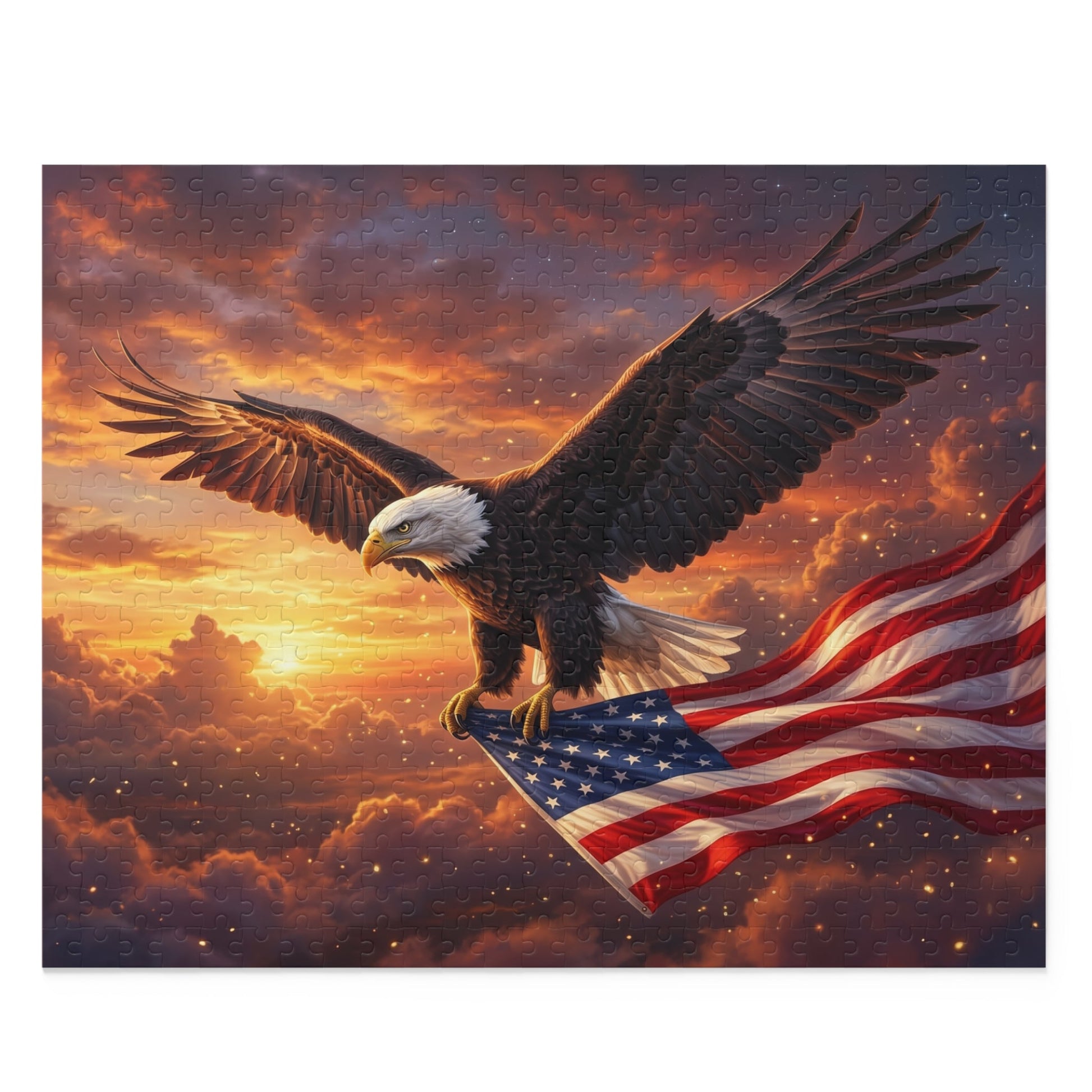 Patriotic Eagle & American Flag Puzzle — Scenic Sunset Custom Puzzle (120/252/500 pcs) - PatriotDepot.com