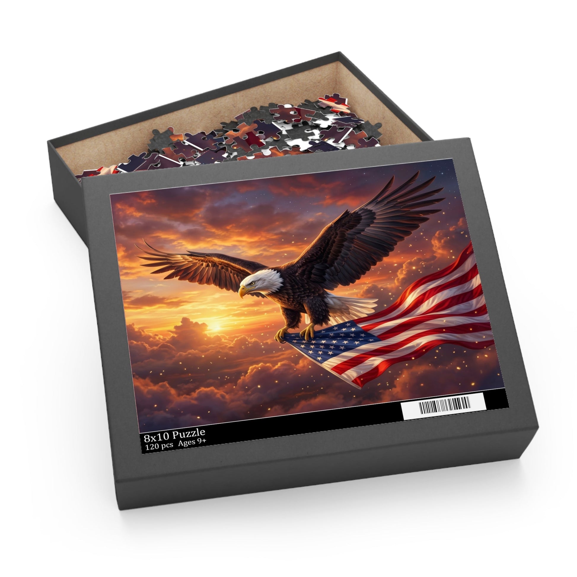 Patriotic Eagle & American Flag Puzzle — Scenic Sunset Custom Puzzle (120/252/500 pcs) - PatriotDepot.com
