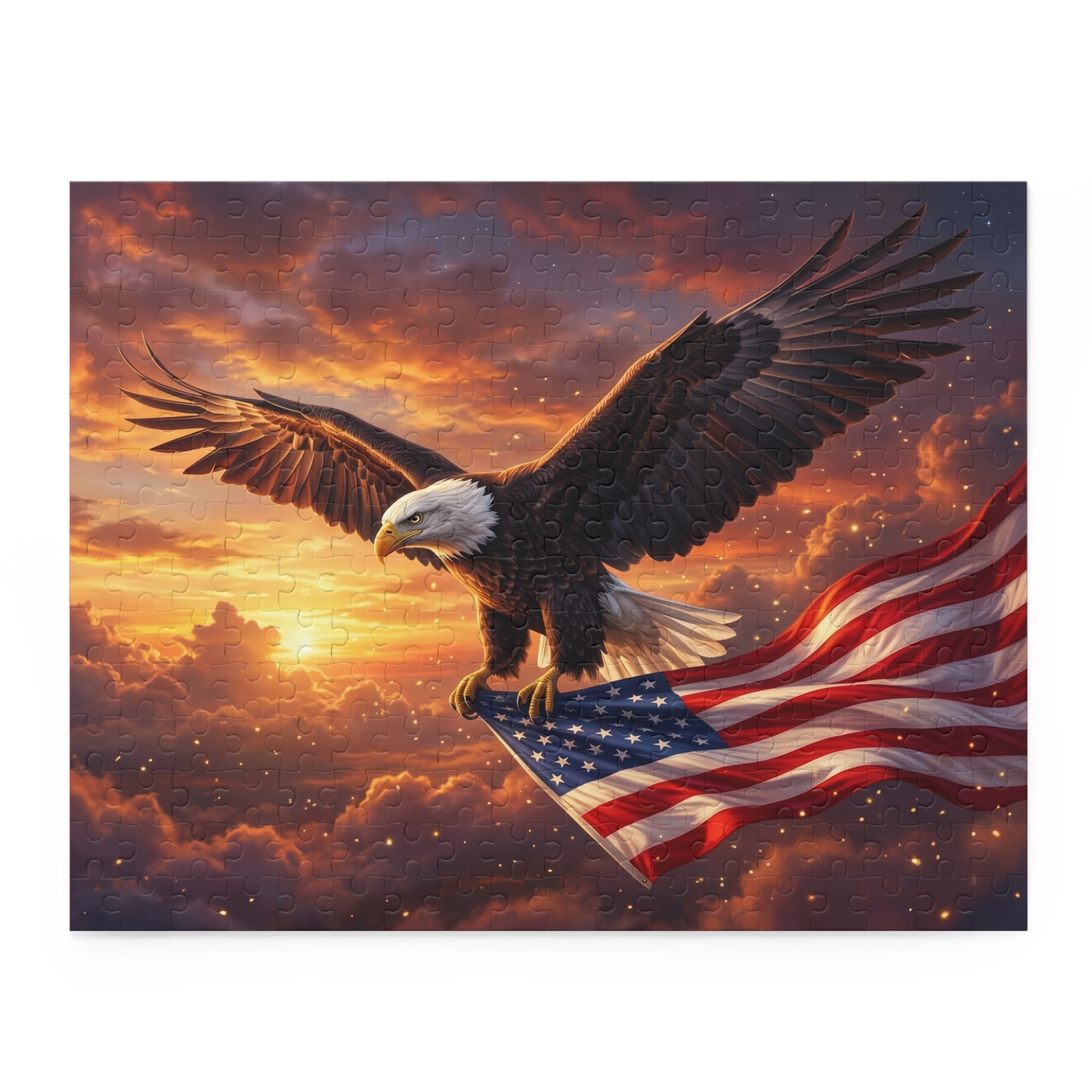 Patriotic Eagle & American Flag Puzzle — Scenic Sunset Custom Puzzle (120/252/500 pcs) - PatriotDepot.com