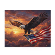Patriotic Eagle & American Flag Puzzle — Scenic Sunset Custom Puzzle (120/252/500 pcs) - PatriotDepot.com