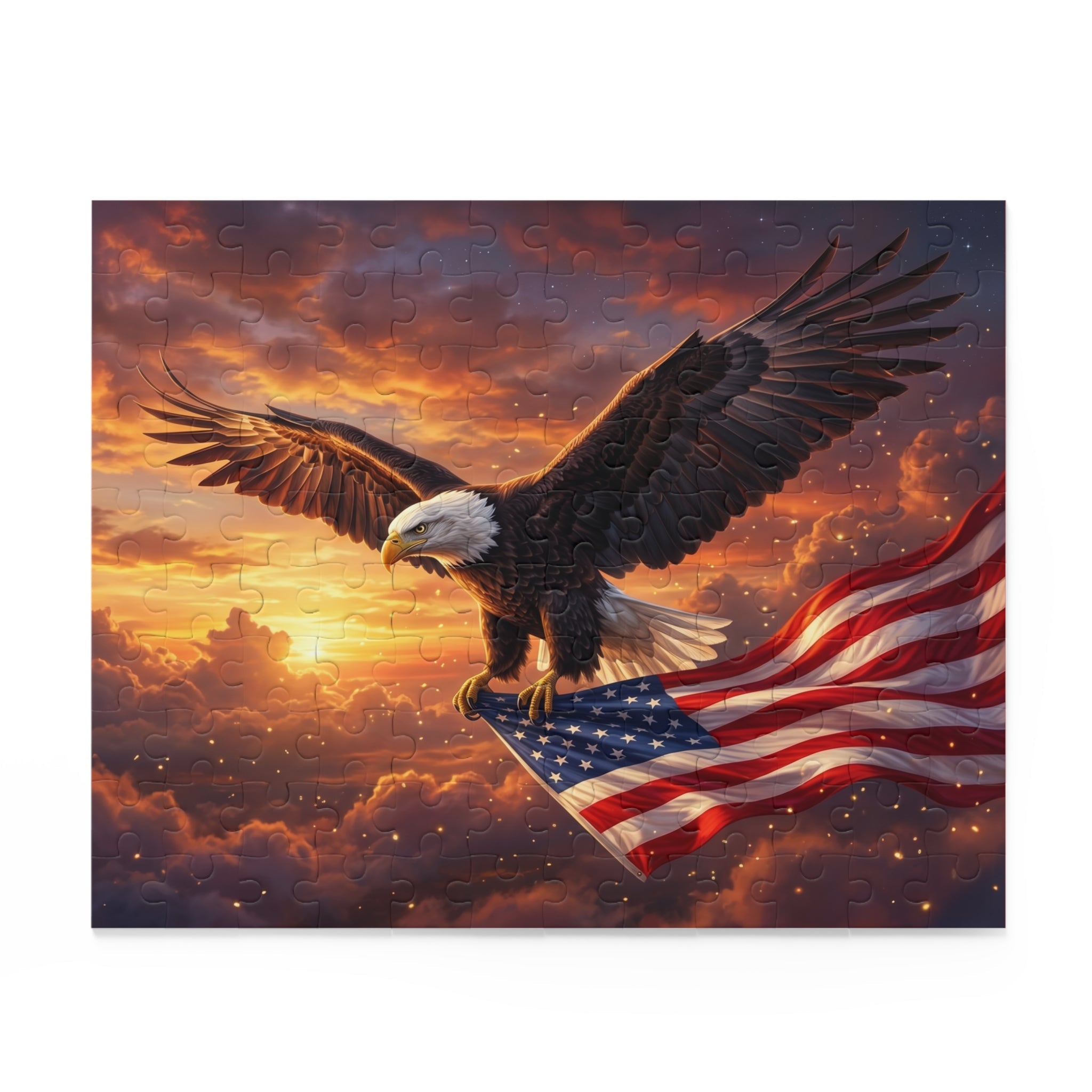 Patriotic Eagle & American Flag Puzzle — Scenic Sunset Custom Puzzle (120/252/500 pcs) - PatriotDepot.com