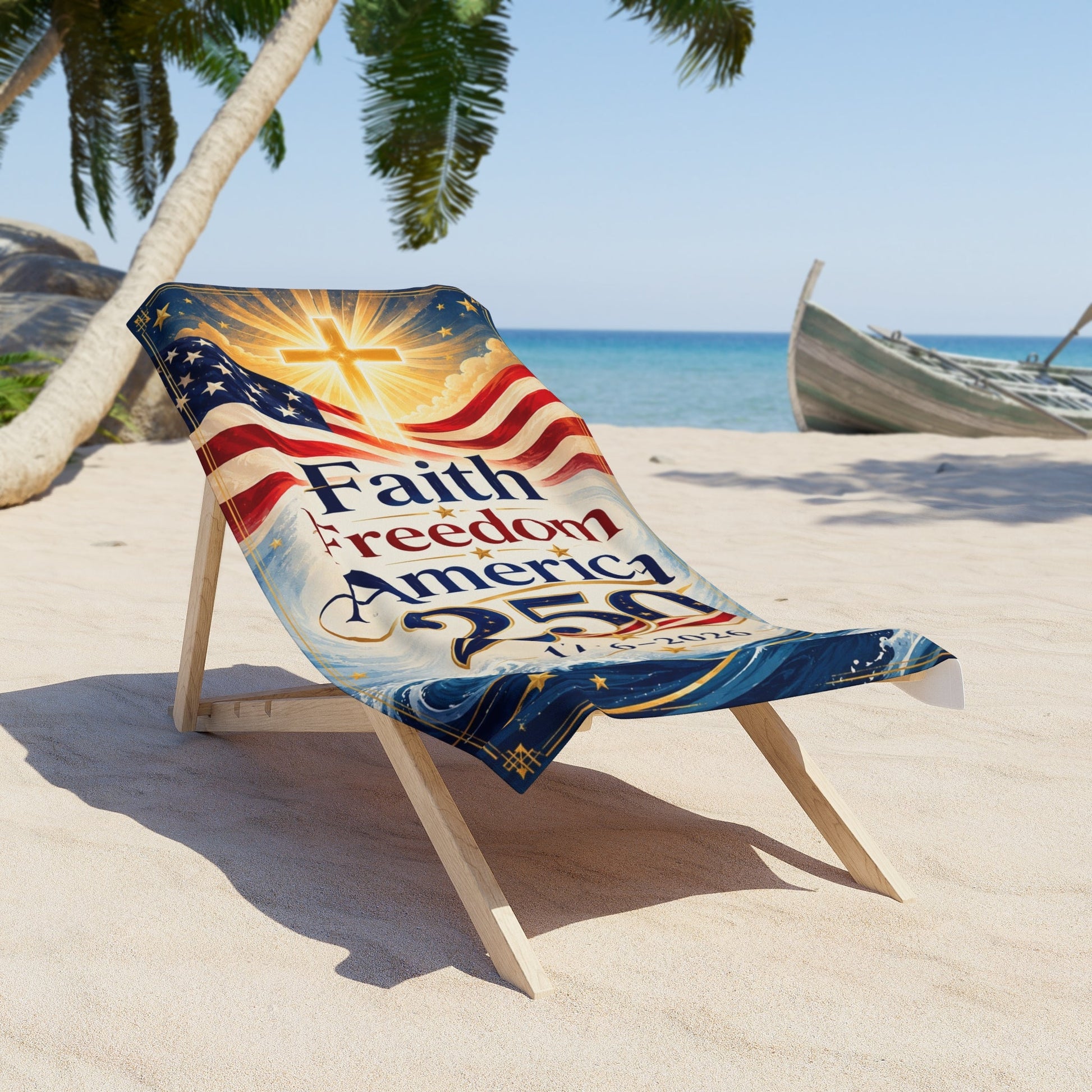 Patriotic 'Faith Freedom America 250' Custom Beach Towel — 1776 - 2026 Anniversary - PatriotDepot.com