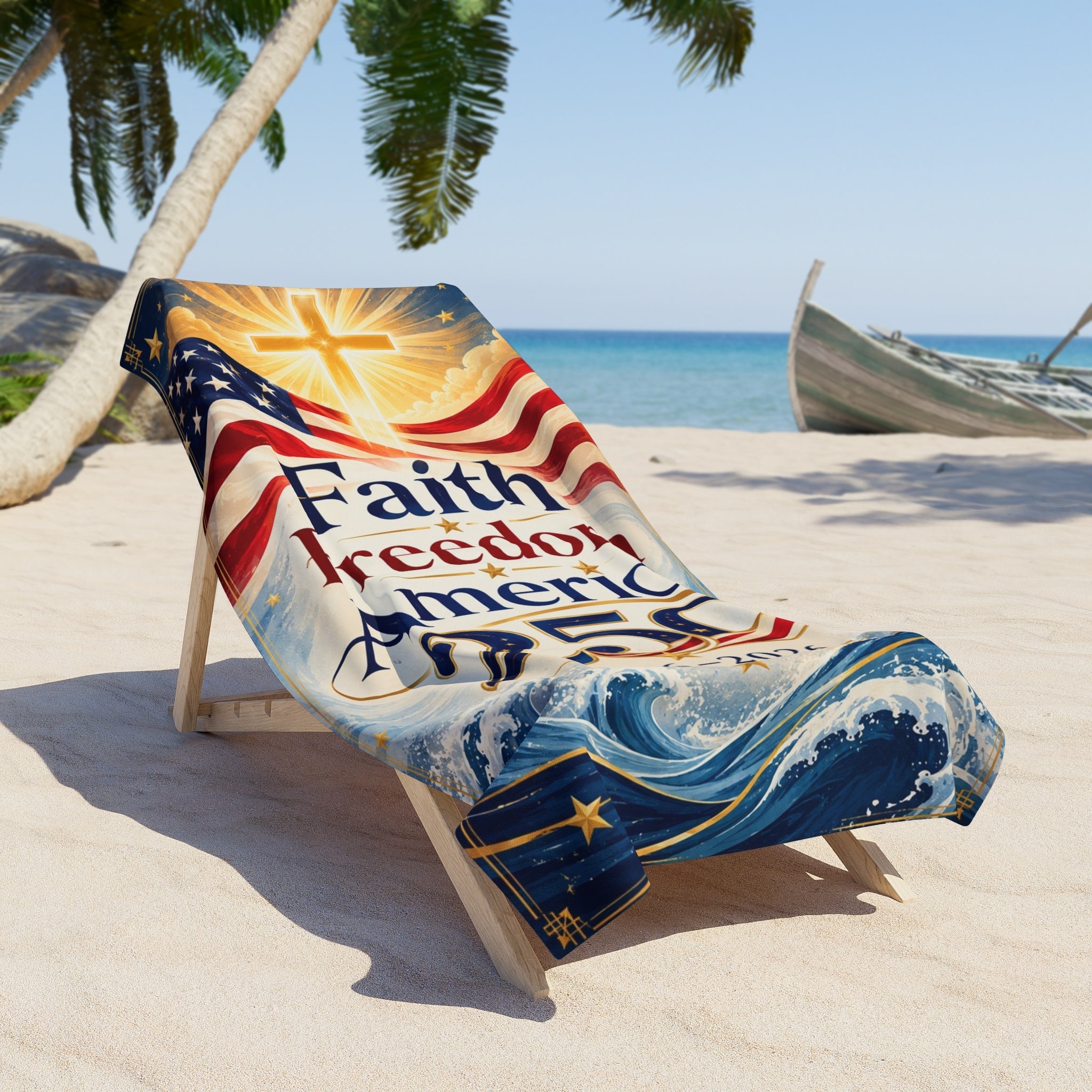 Patriotic 'Faith Freedom America 250' Custom Beach Towel — 1776 - 2026 Anniversary - PatriotDepot.com