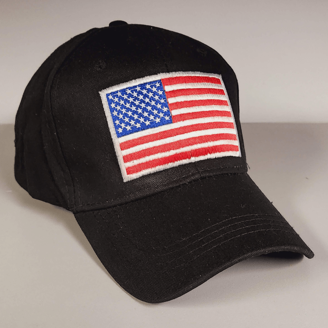 Patriotic Flag Patch Embroidered Hat (Black) - PatriotDepot.com