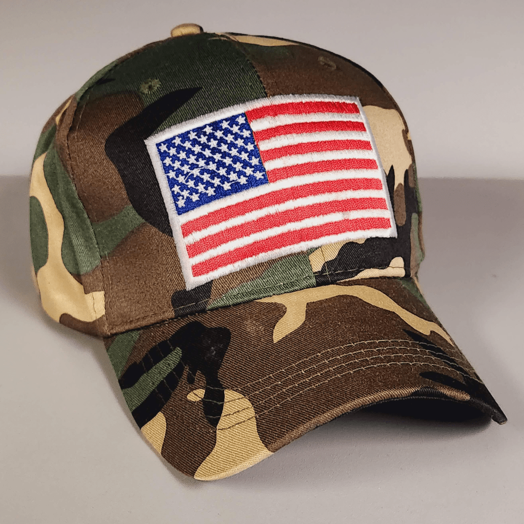 Patriotic Flag Patch Embroidered Hat (Camo) - PatriotDepot.com