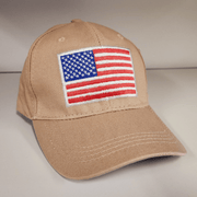 Patriotic Flag Patch Embroidered Hat (Khaki) - PatriotDepot.com